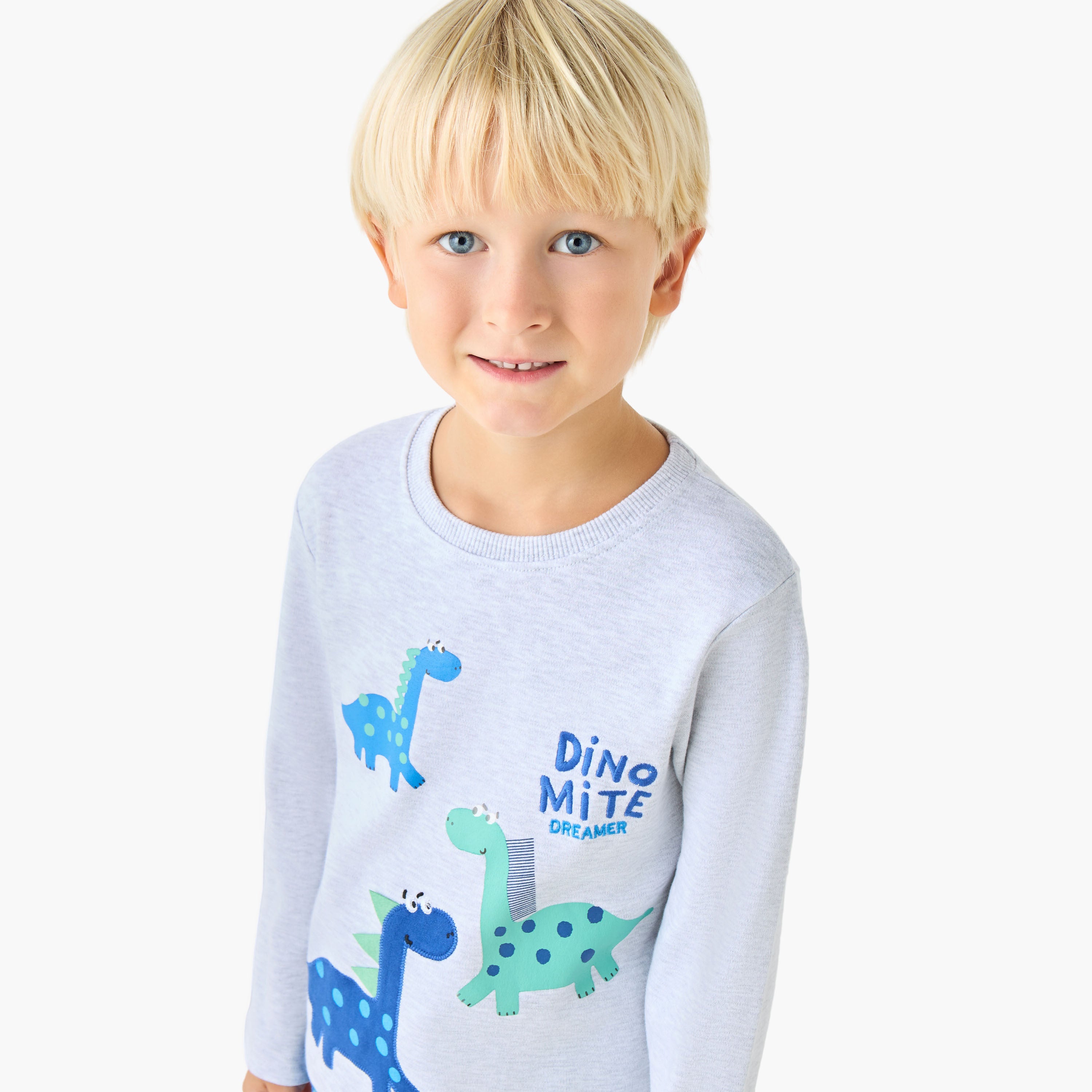 Juniors Cotton Crew Neck Long Sleeves Pyjama Set with Sailboat Print