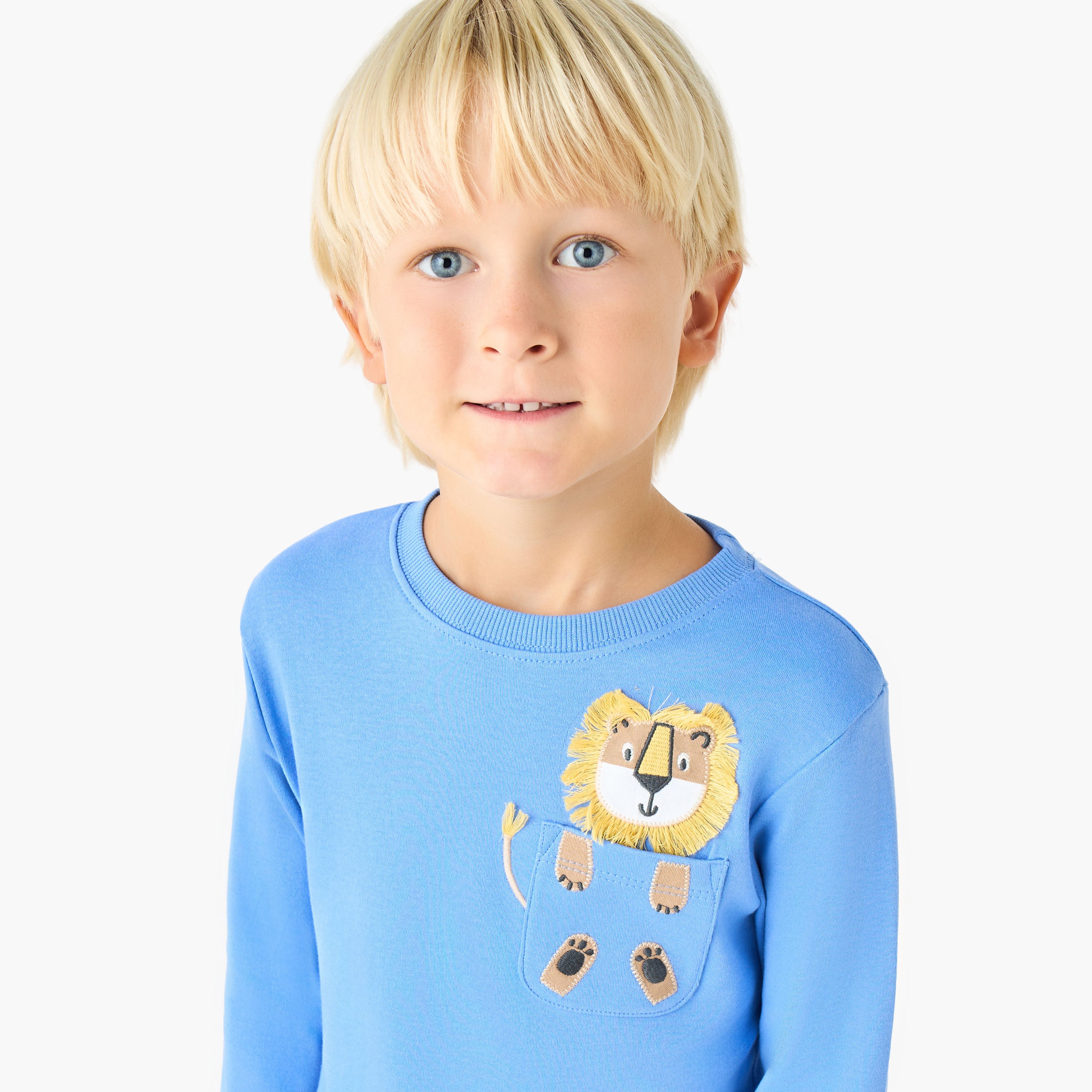 Juniors Cotton Crew Neck Long Sleeves Pyjama Set with Sailboat Print