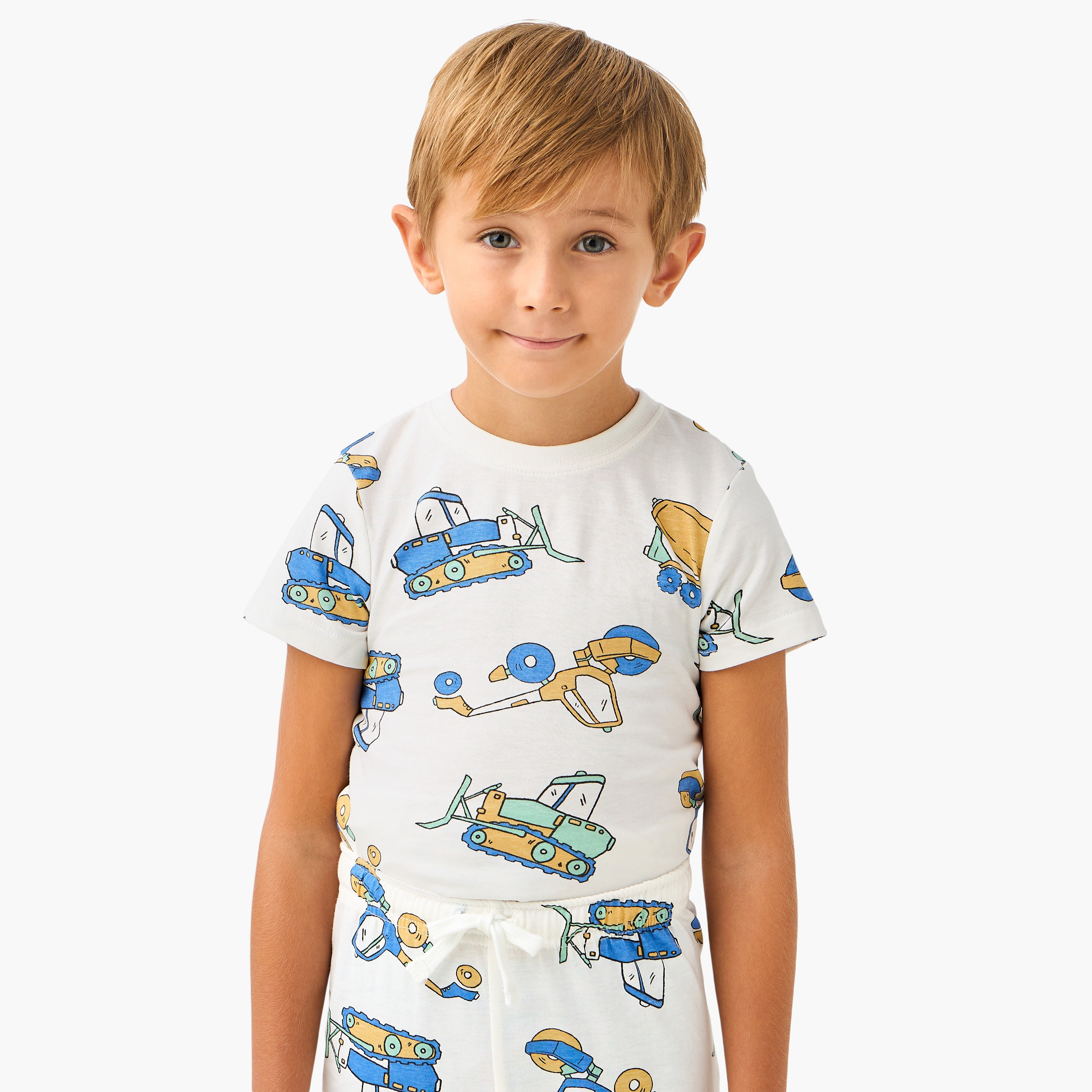 Juniors Cotton Crew Neck Long Sleeves Pyjama Set with Underwater Print