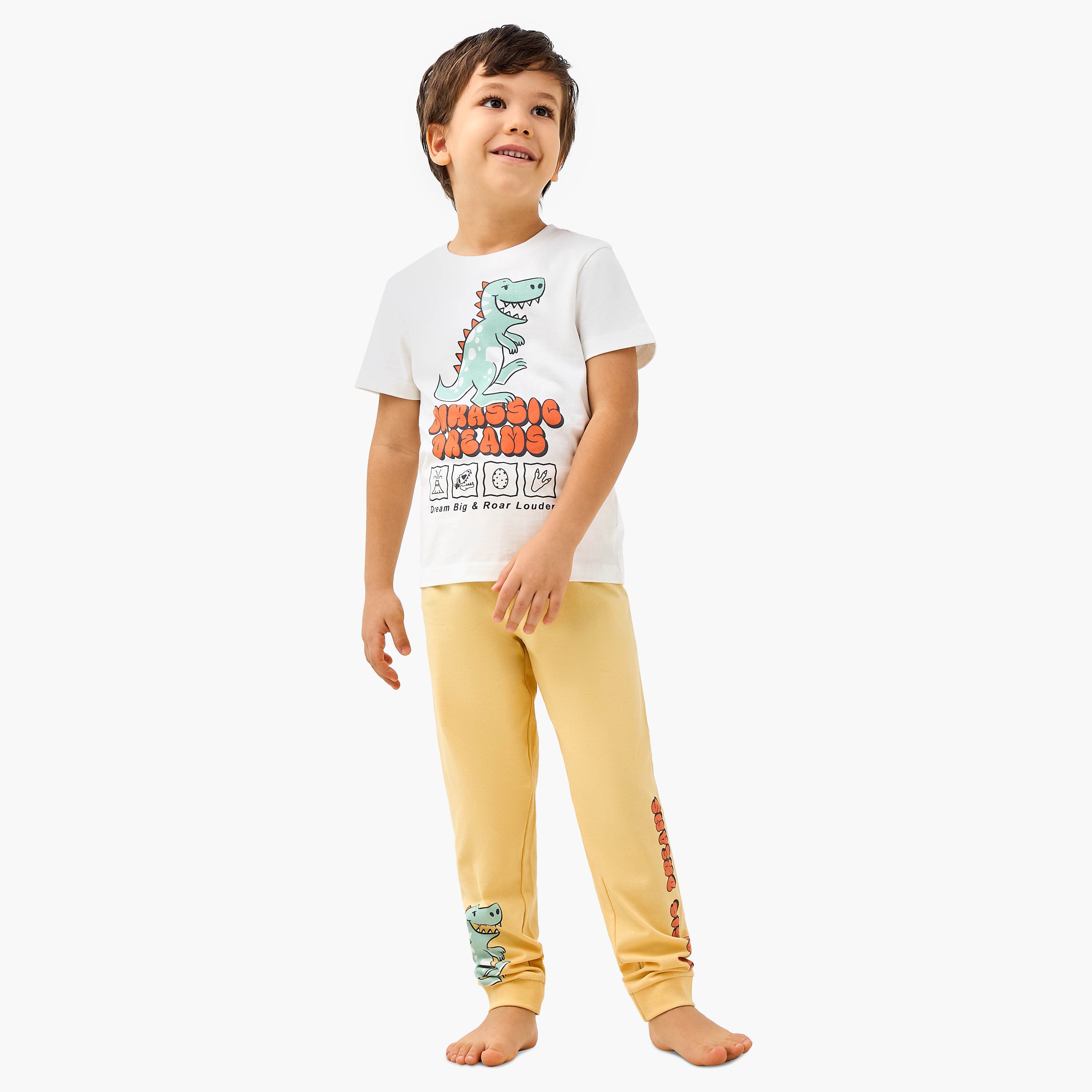 Juniors Cotton Crew Neck Long Sleeves Pyjama Set with Underwater Print