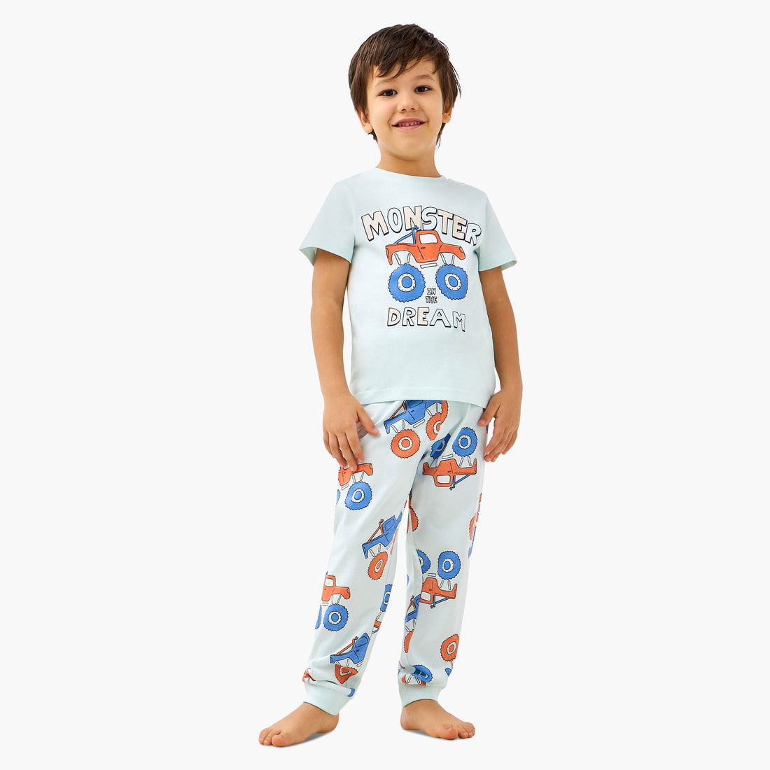 Juniors Monster Truck Print T-shirt and Pyjama Set - Multicolour / 2-3 yrs