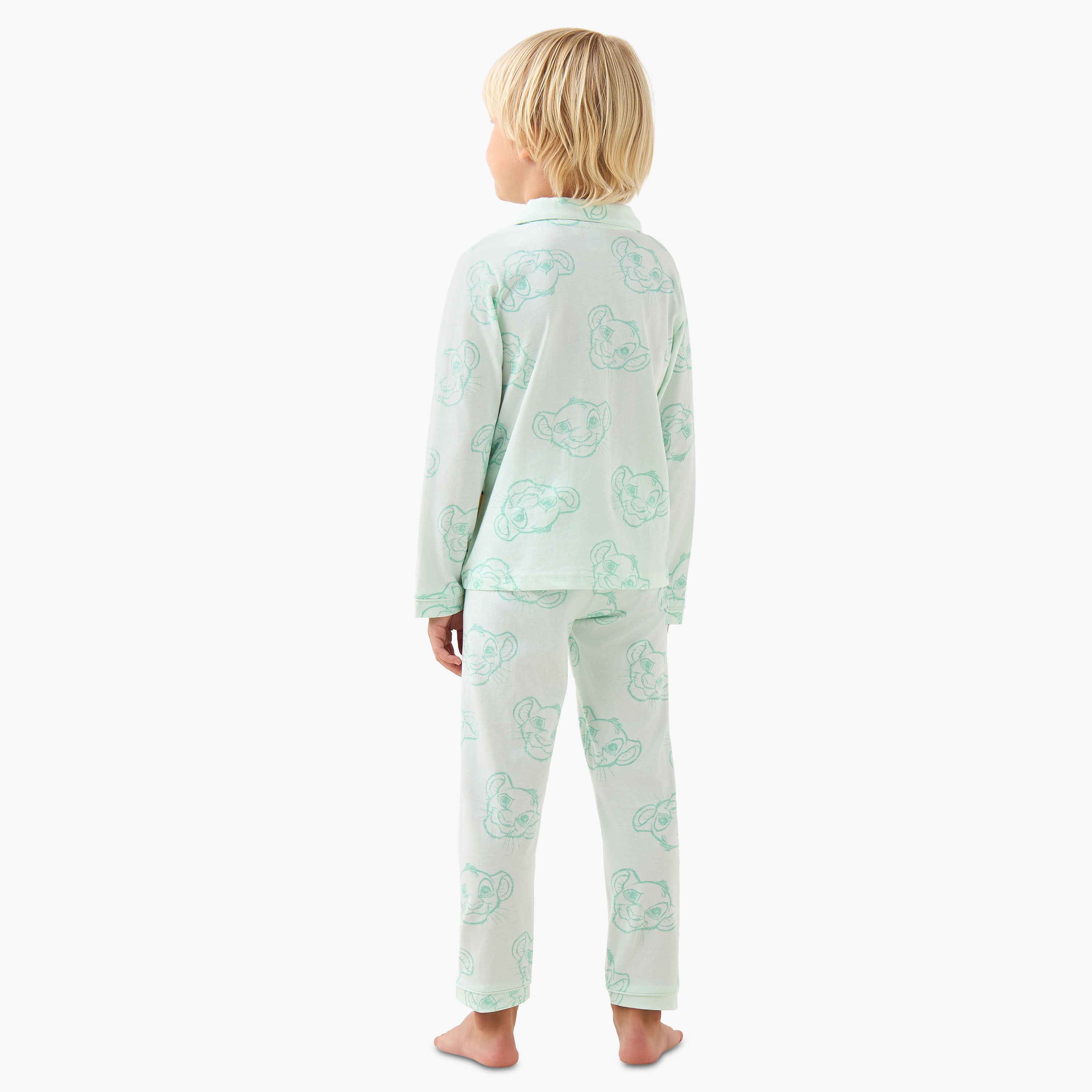 Disney Cotton Collared Long Sleeves Pyjama Set with Simba Print