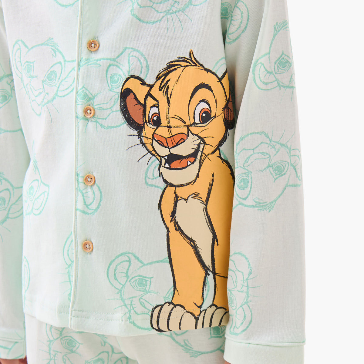 Disney Cotton Collared Long Sleeves Pyjama Set with Simba Print