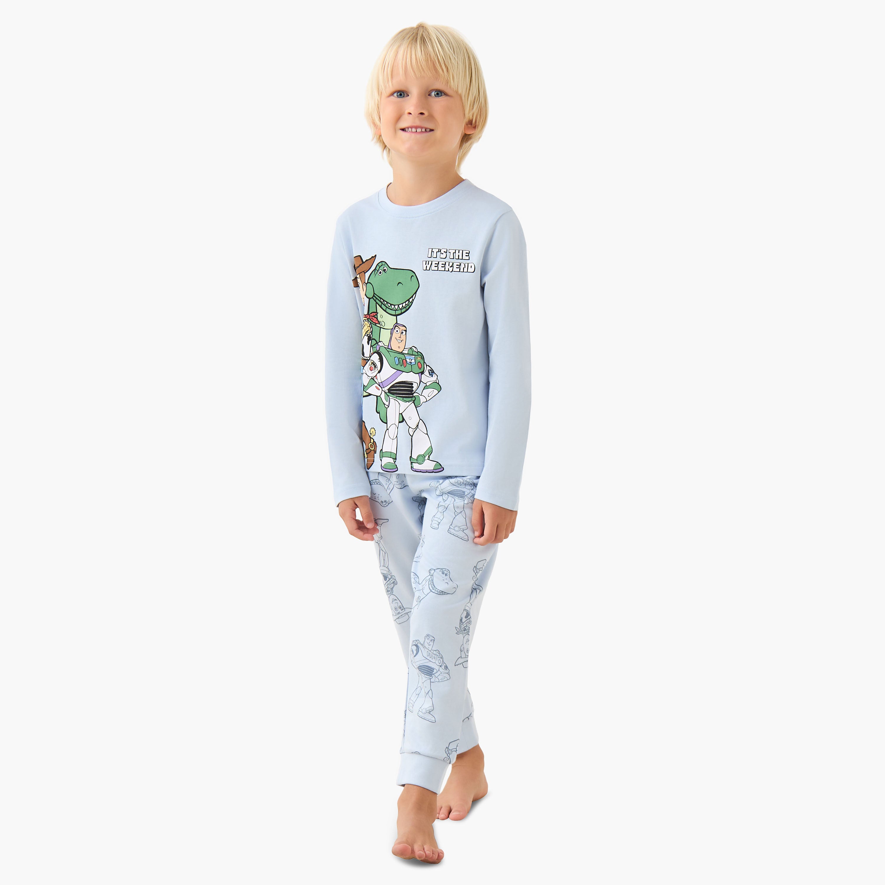 Disney Cotton Crew Neck Long Sleeves Pyjama Set with Toy Story Print