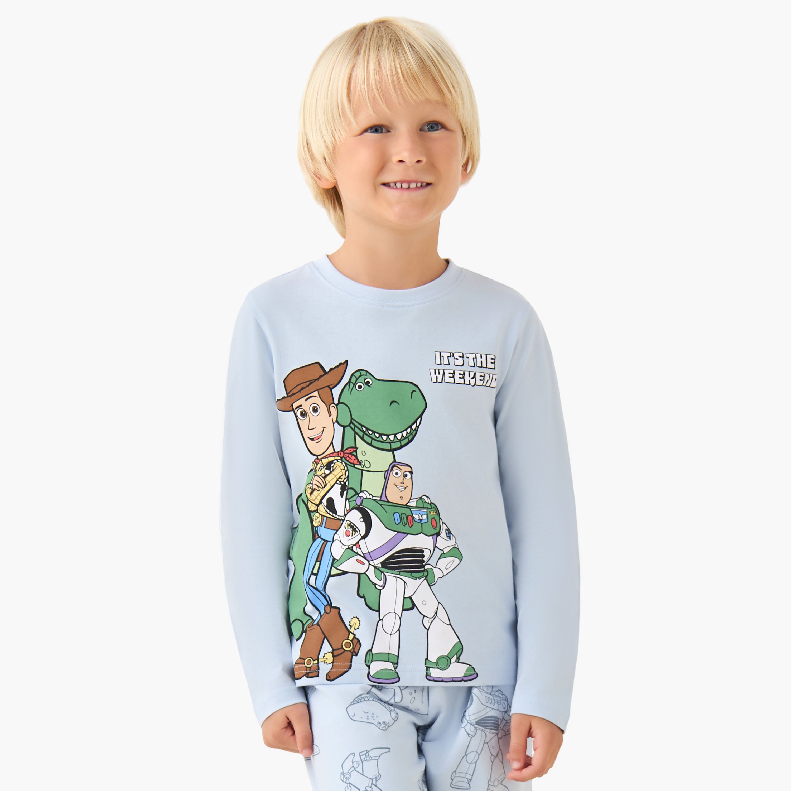 Disney Cotton Crew Neck Long Sleeves Pyjama Set with Toy Story Print