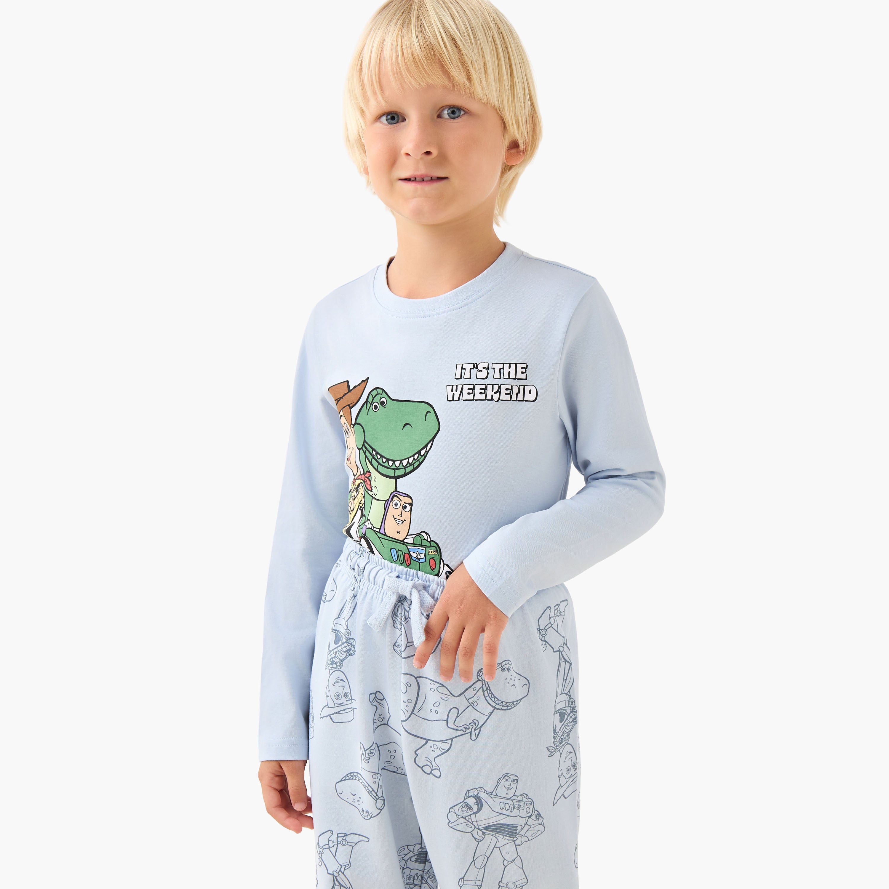 Disney Cotton Crew Neck Long Sleeves Pyjama Set with Toy Story Print