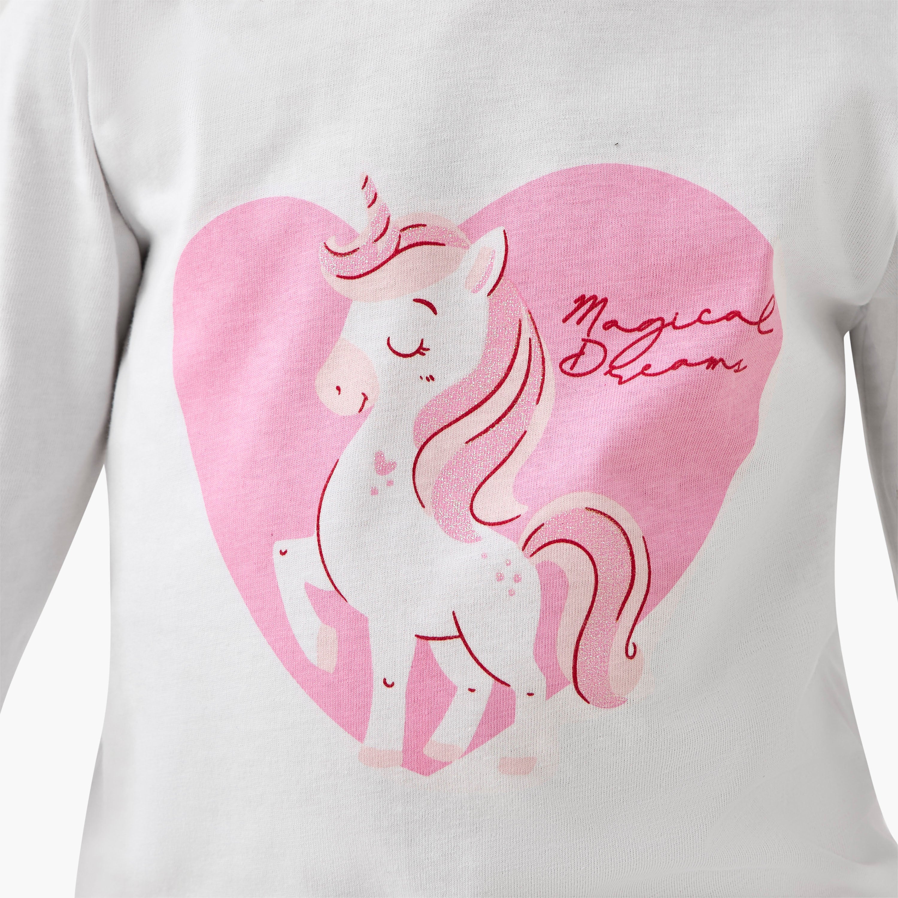 Pack of 2 Cotton Crew Neck Long Sleeve Pyjama Set with Unicorn Print