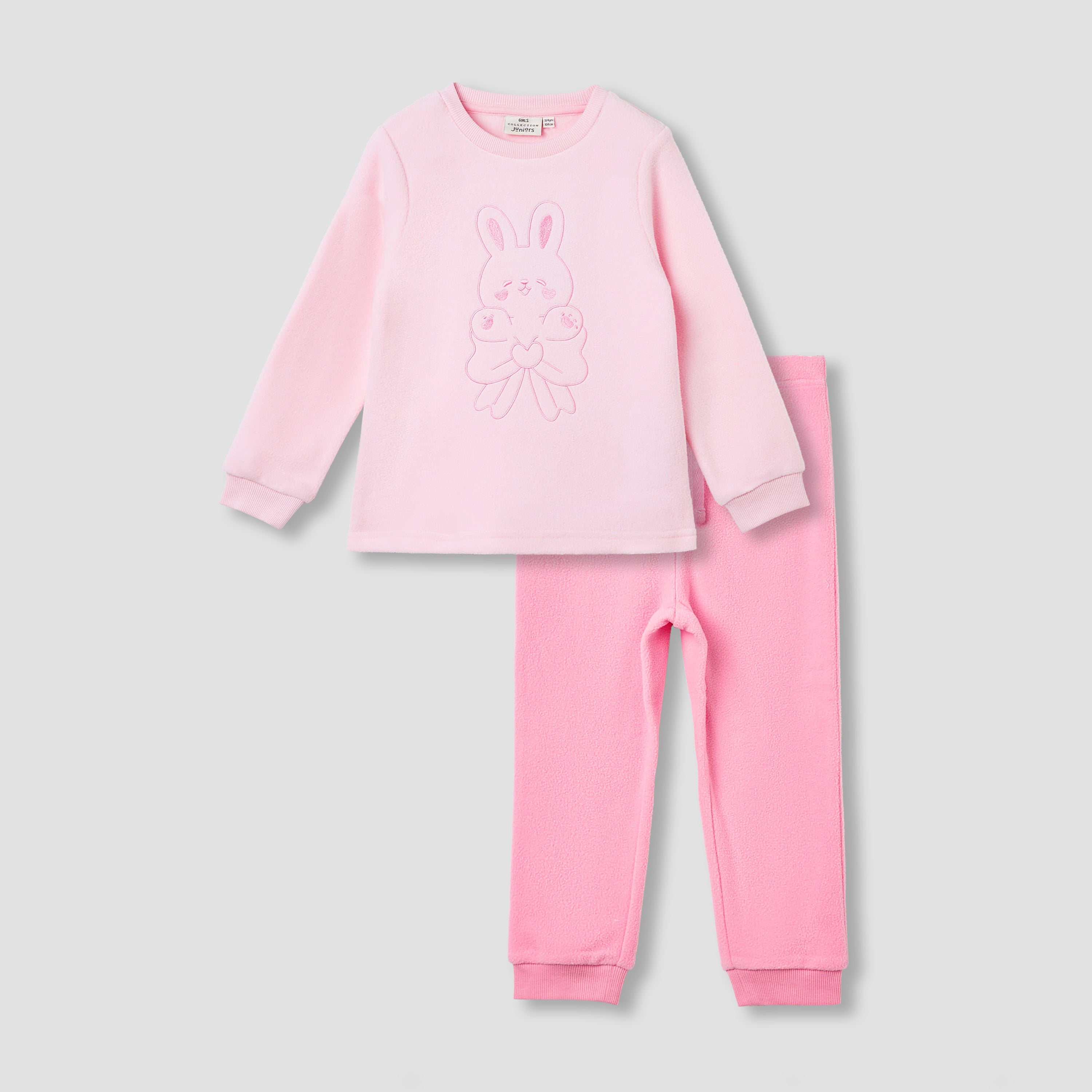 Juniors Bunny Embroidered T-shirt and Pyjama Set - Pink / 2-3 yrs