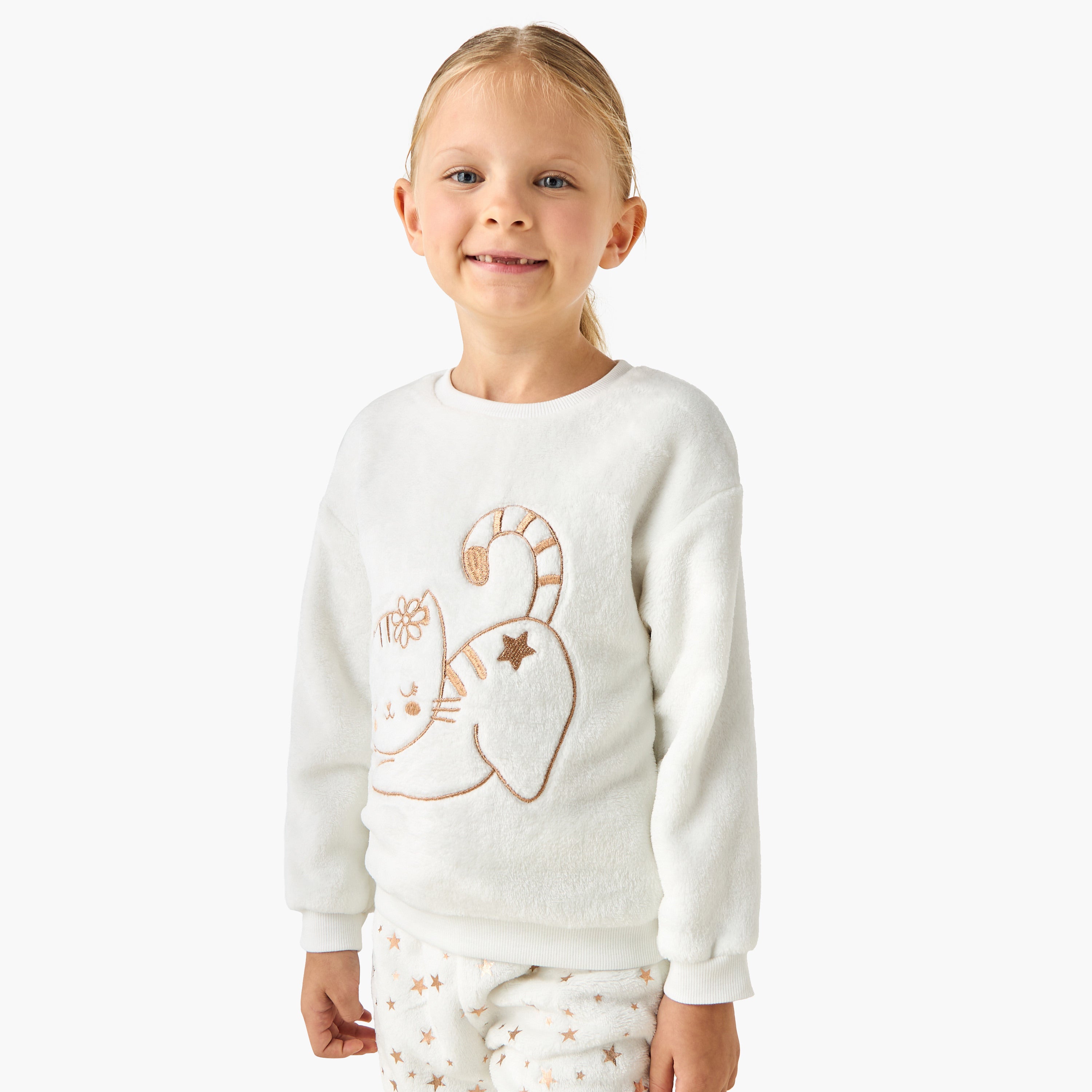 Juniors Girls Pyjama Set with Print - Cotton Blend - Long Sleeves - Crew Neck