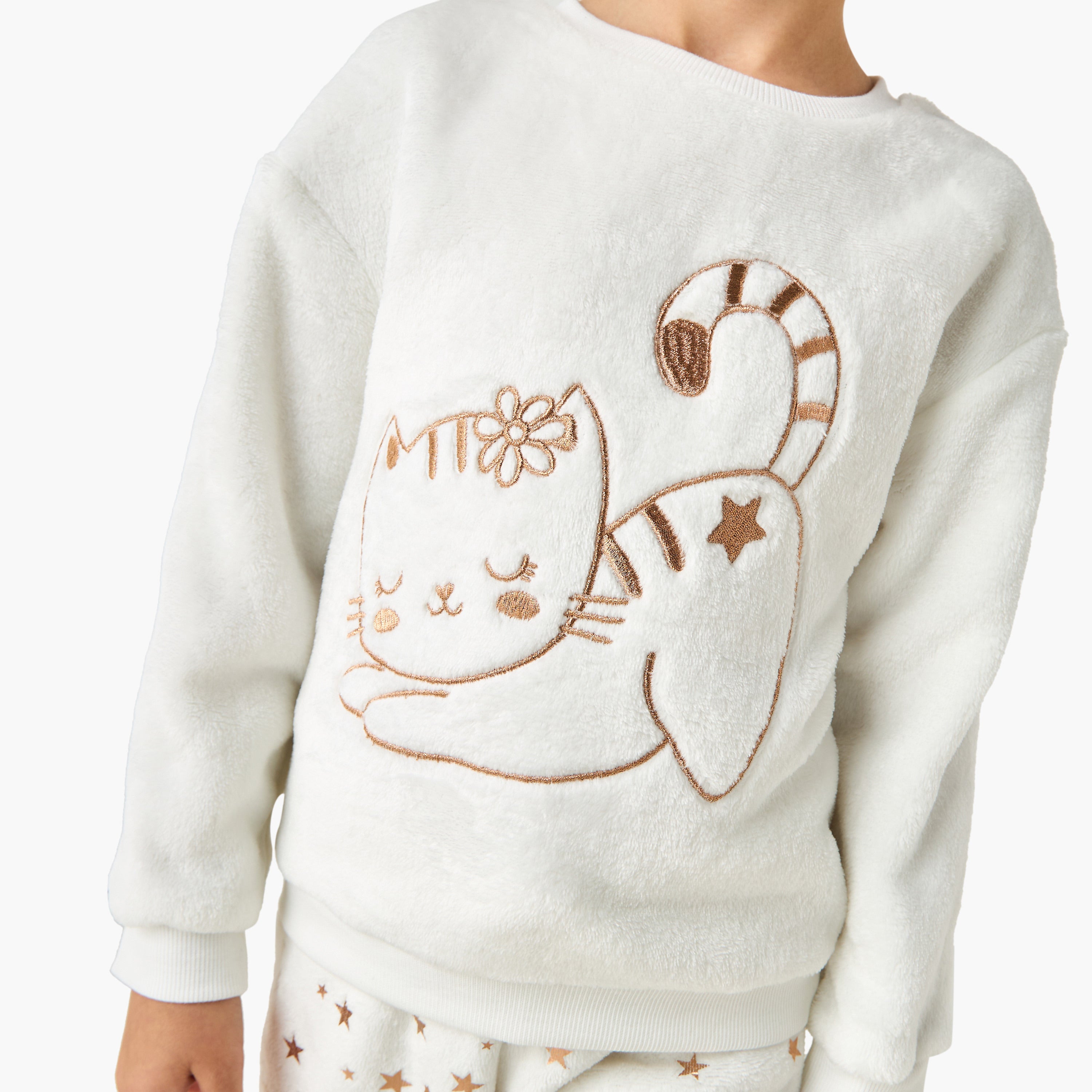 Juniors Girls Pyjama Set with Print - Cotton Blend - Long Sleeves - Crew Neck