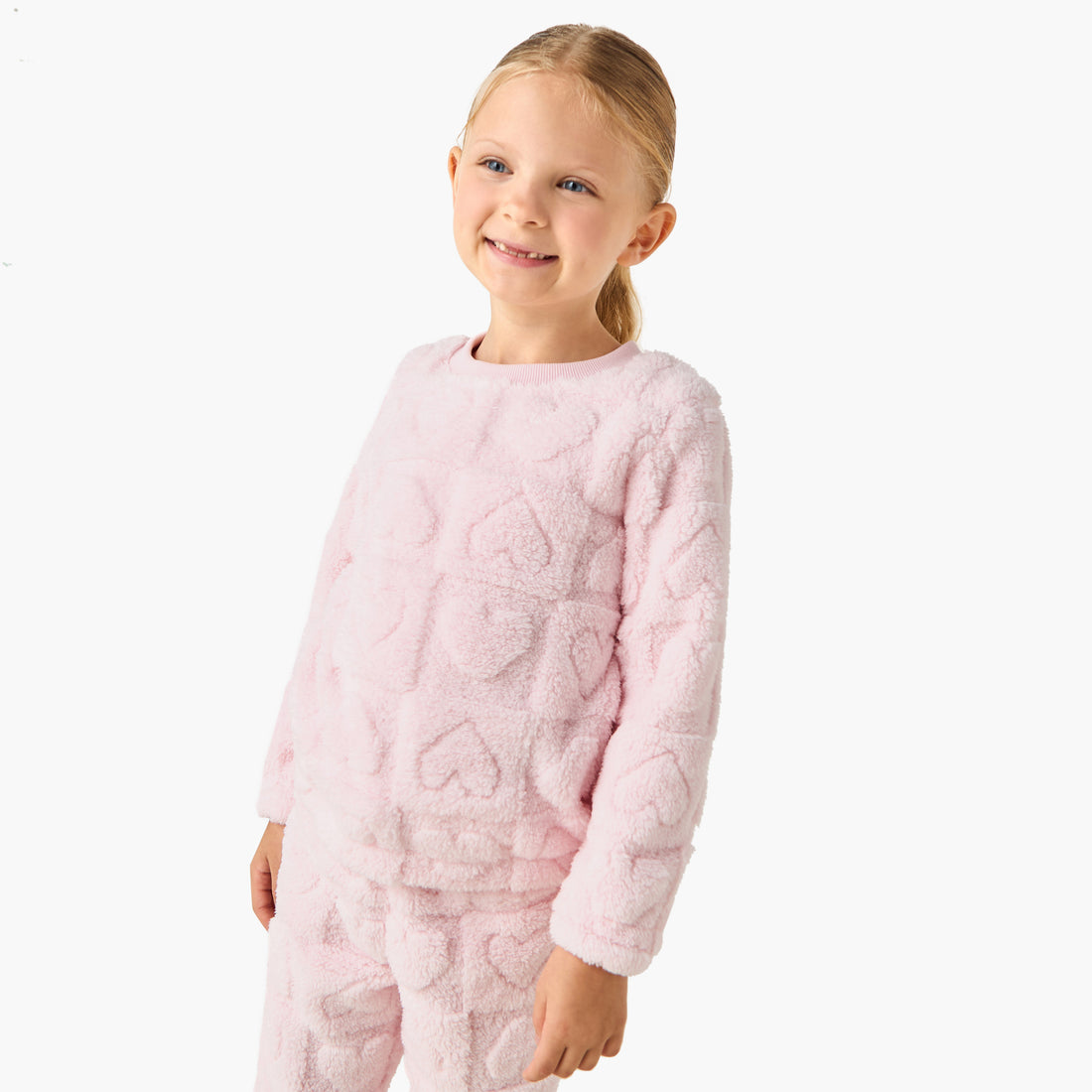 Juniors Girls Pyjama Set with Heart Embossed Print - Polyester - Long Sleeves - Crew Neck