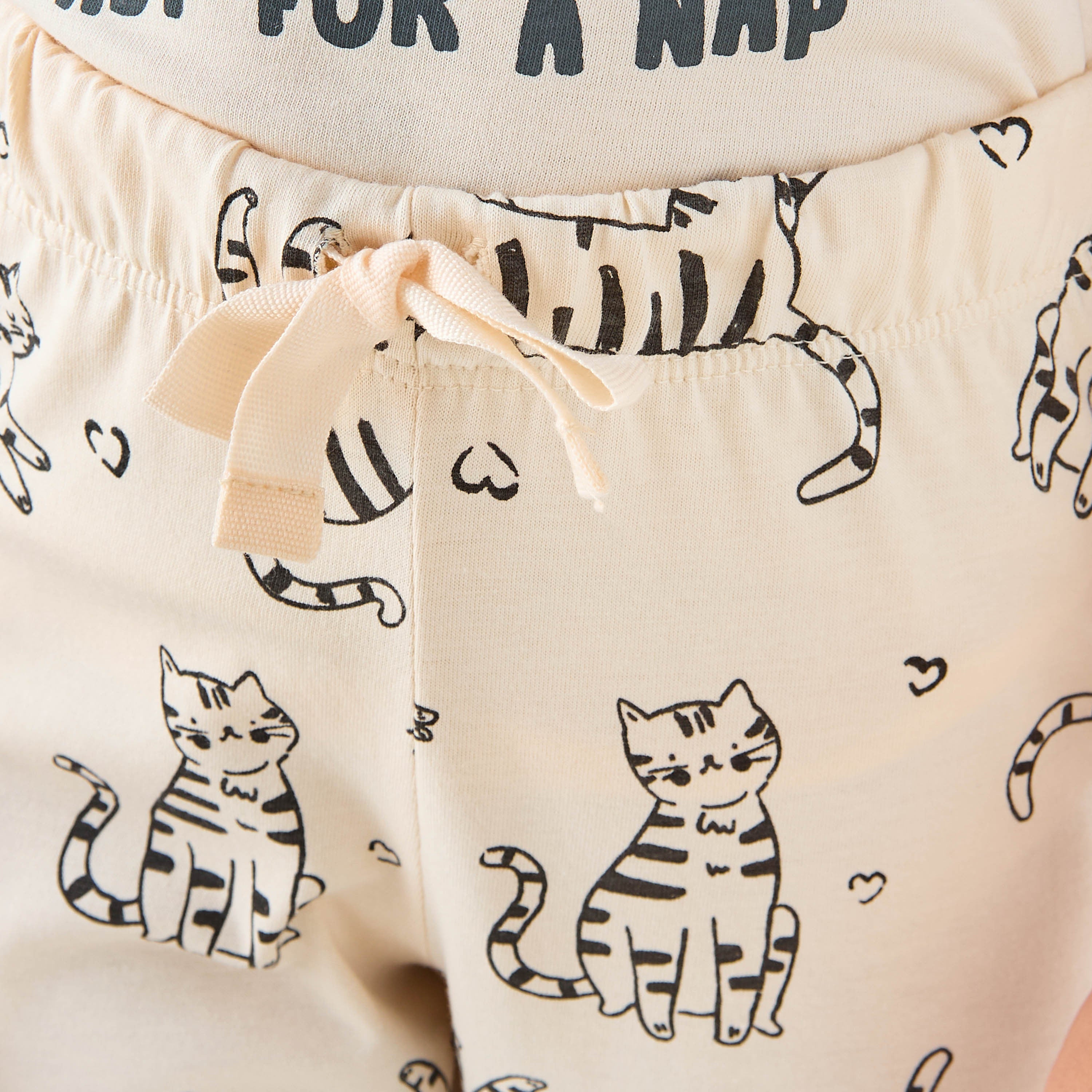 Juniors Cat Print T-shirt and Leggings Set