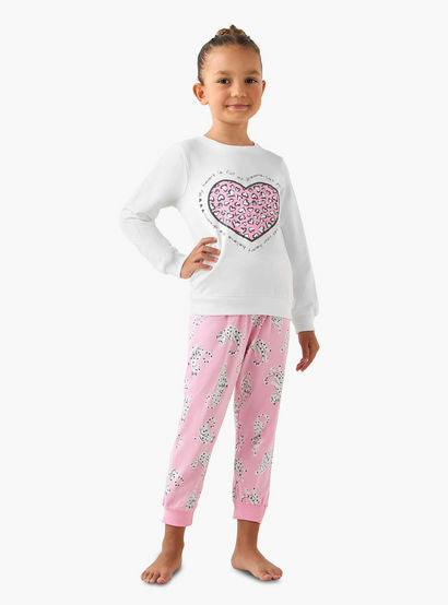 Juniors Cotton Crew Neck Long Sleeves Pyjama Set with Heart Leopard Print-promo_babyshop_Buy2for69_UAE130126-image-1
