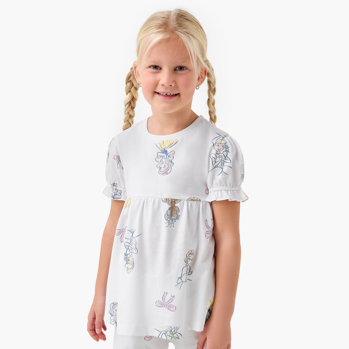Disney Girls Pyjama Set with Princess Print - Cotton - Short Sleeves - Crew Neck