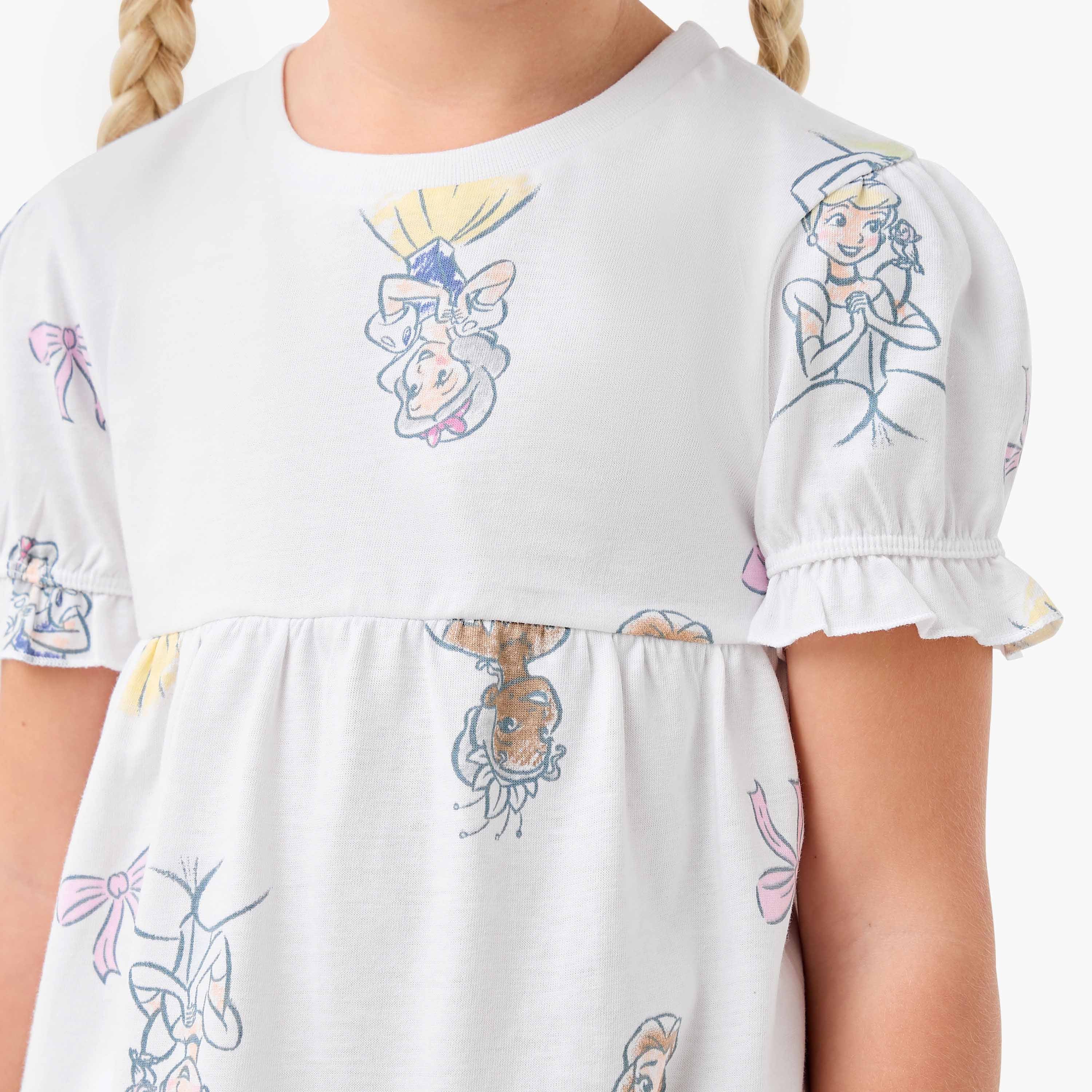 Disney Girls Pyjama Set with Princess Print - Cotton - Short Sleeves - Crew Neck