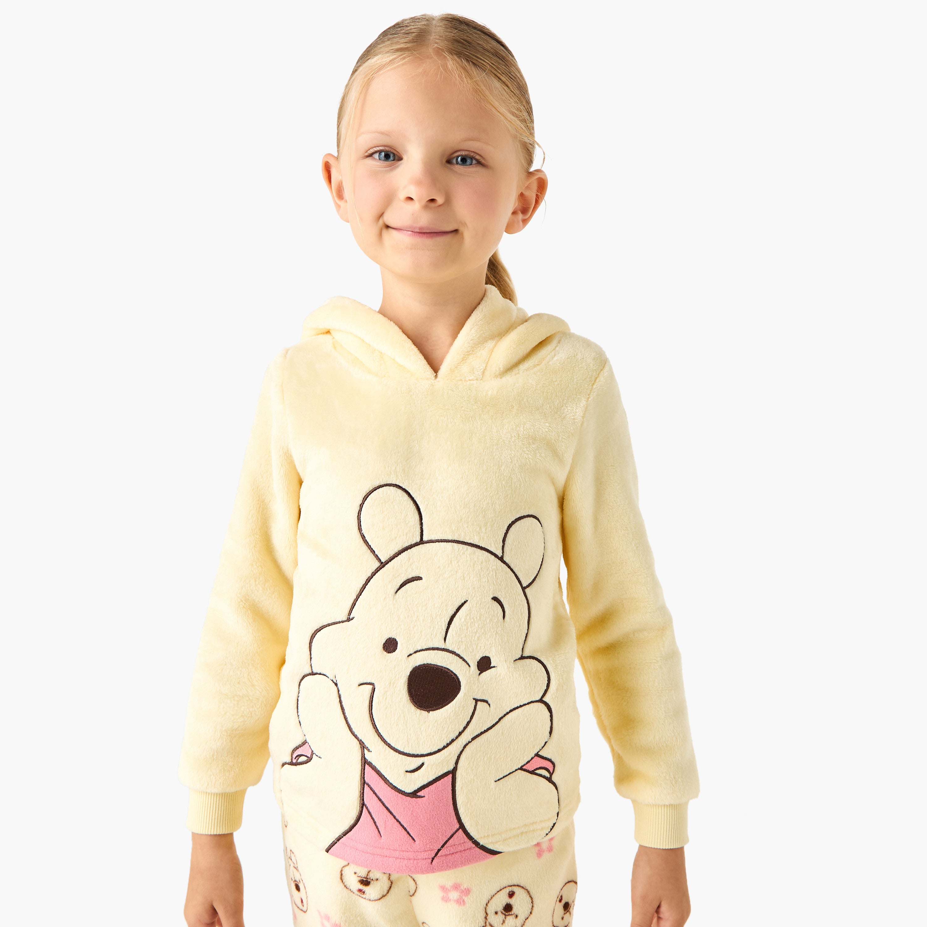 Disney Girls Pyjama Set with Winnie The Pooh Print - Polyester - Long Sleeves - Hooded Neck