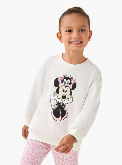 Disney Cotton Crew Neck Long Sleeve Pyjama Set with Minnie Mouse Print-baby-girls-clothing-winterwear-pyjamasets-image-2