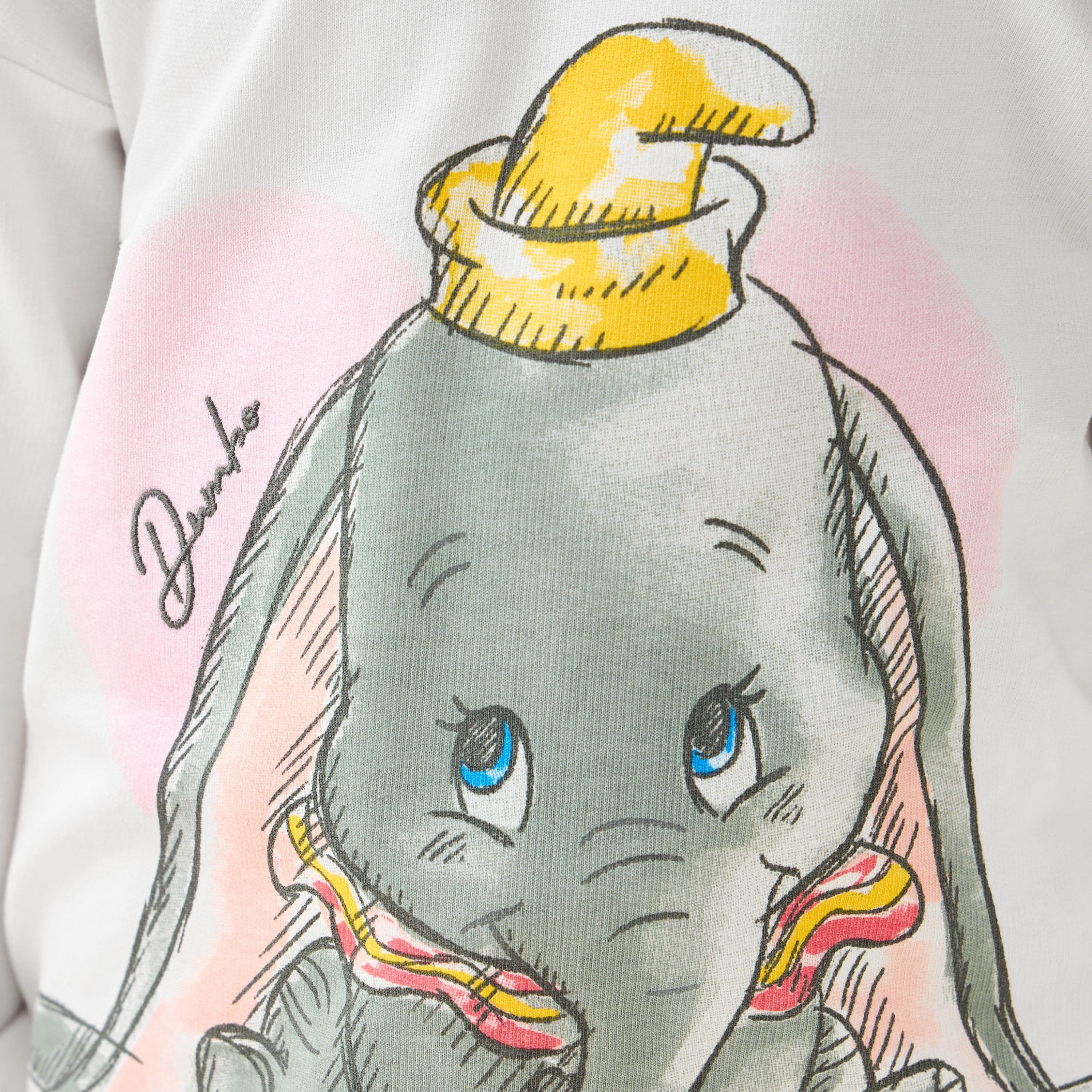 Disney Cotton Crew Neck Long Sleeves Pyjama Set with Dumbo Print