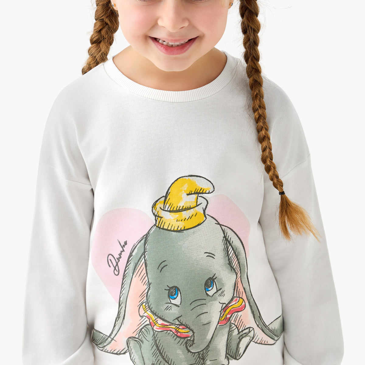 Disney Cotton Crew Neck Long Sleeves Pyjama Set with Dumbo Print