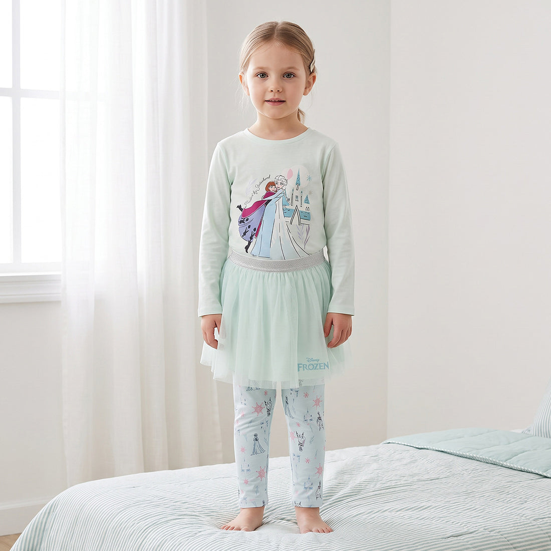 Set of 3 Disney Cotton Crew Neck Long Sleeves Pyjama Set with Frozen Print