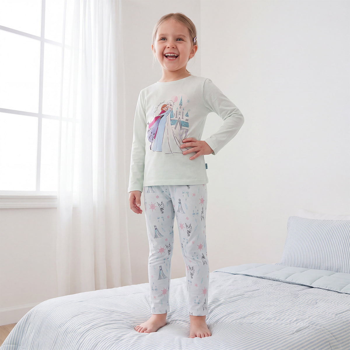 Set of 3 Disney Cotton Crew Neck Long Sleeves Pyjama Set with Frozen Print