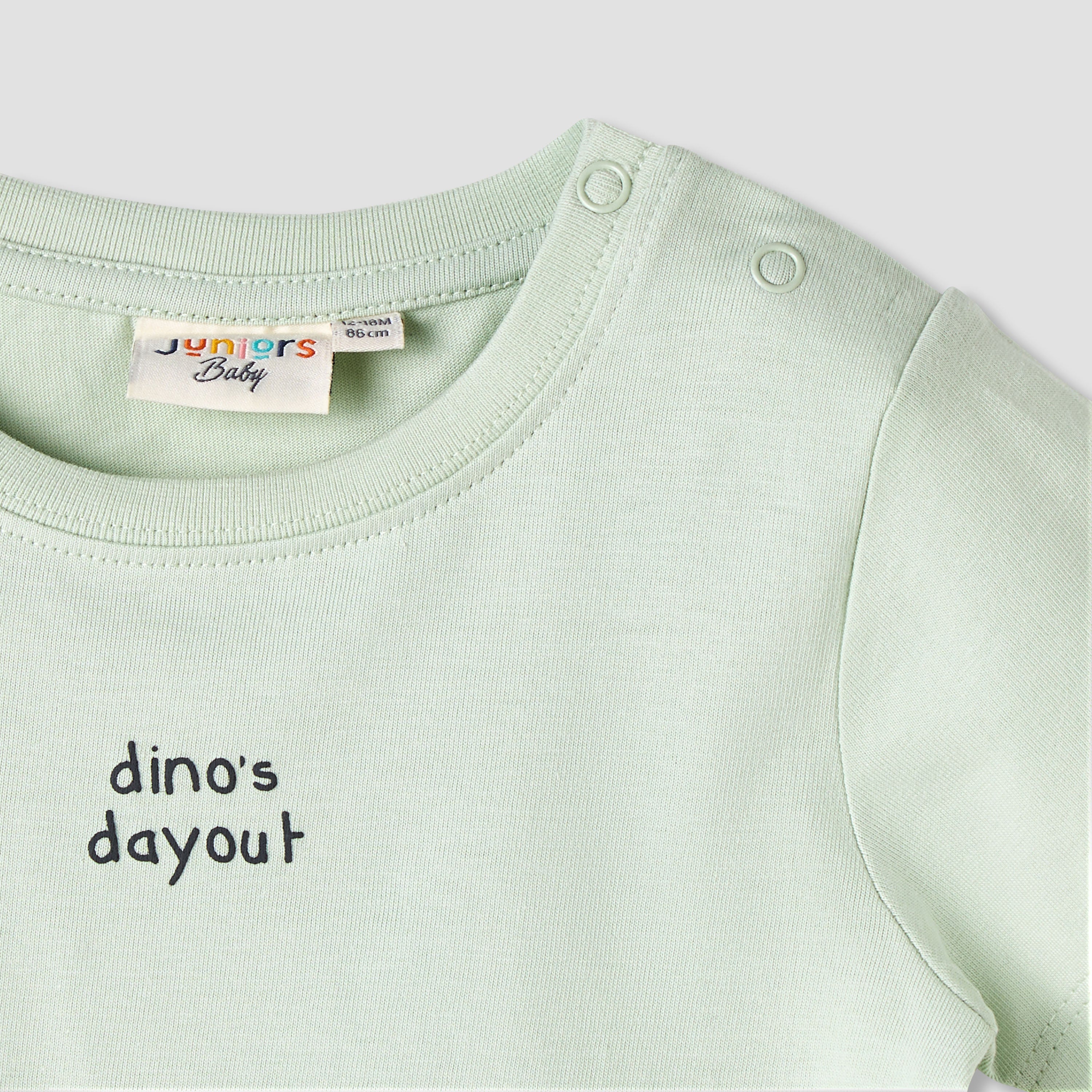 Juniors Boys Crew Neck T-shirt with Dinosaur Print - Cotton - Short Sleeves
