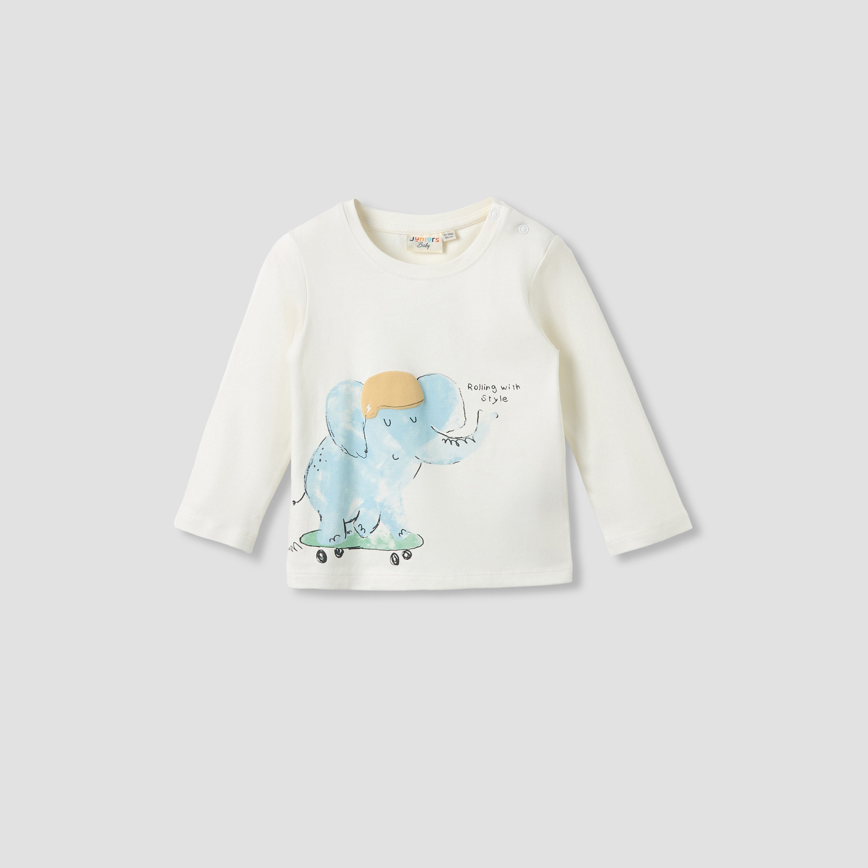 Juniors Crew Neck Long Sleeves T-shirt with Elephant Print