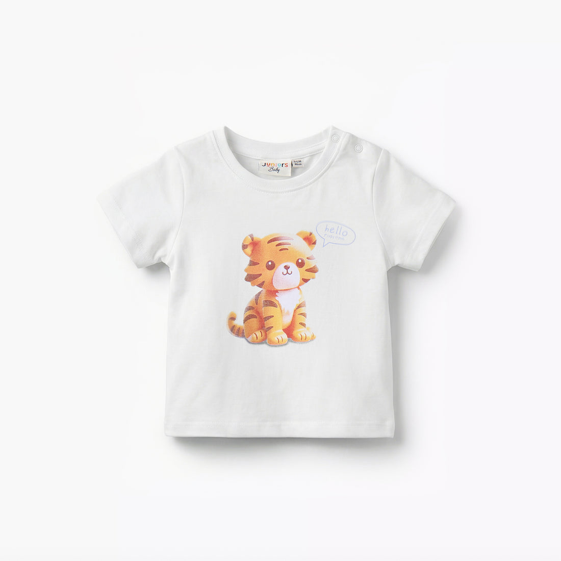 Juniors Round Neck Short Sleeves T-shirt with Tiger Print - White / 12-18 mths