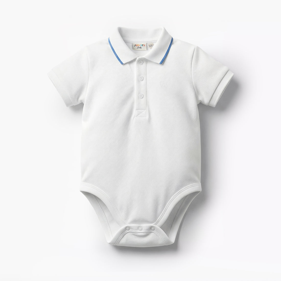 Juniors Short Sleeve Polo Bodysuit with Texture - White / 18-24 mths