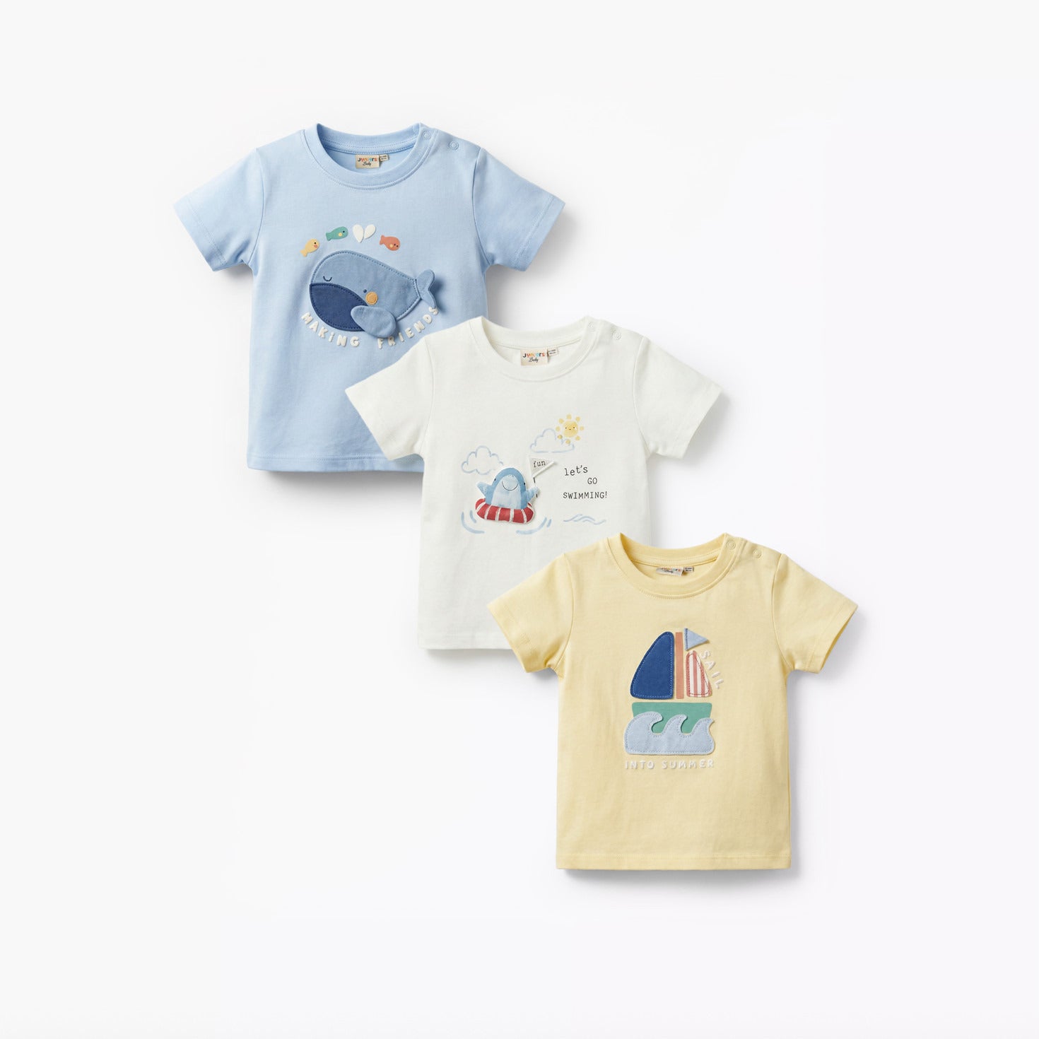 Pack of 3 Juniors Short Sleeve T-shirt with Applique Accent - Multicolour / 12-18 mths