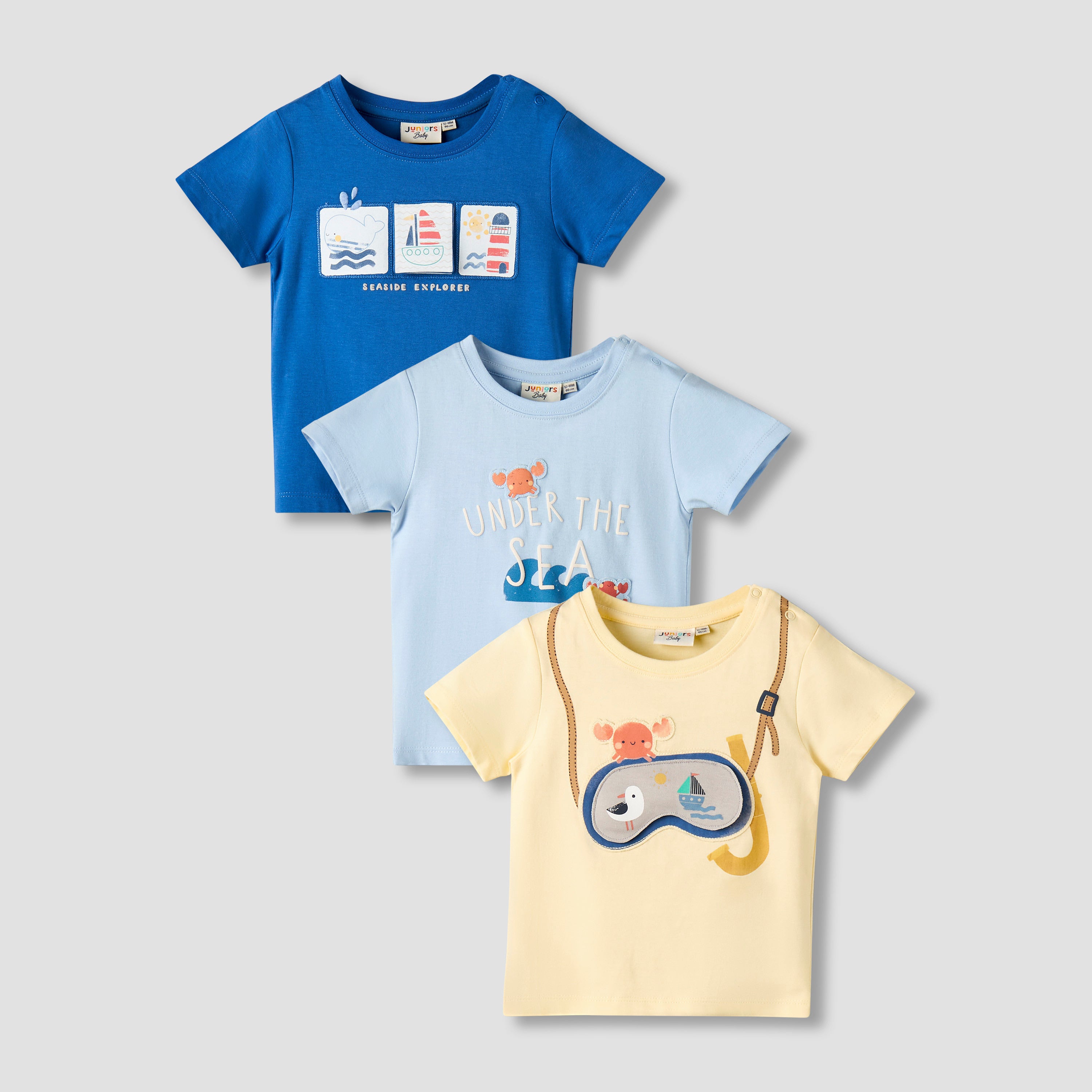 Pack of 3 Juniors Crew Neck Short Sleeves T-shirt with Print - Multicolour / 12-18 mths