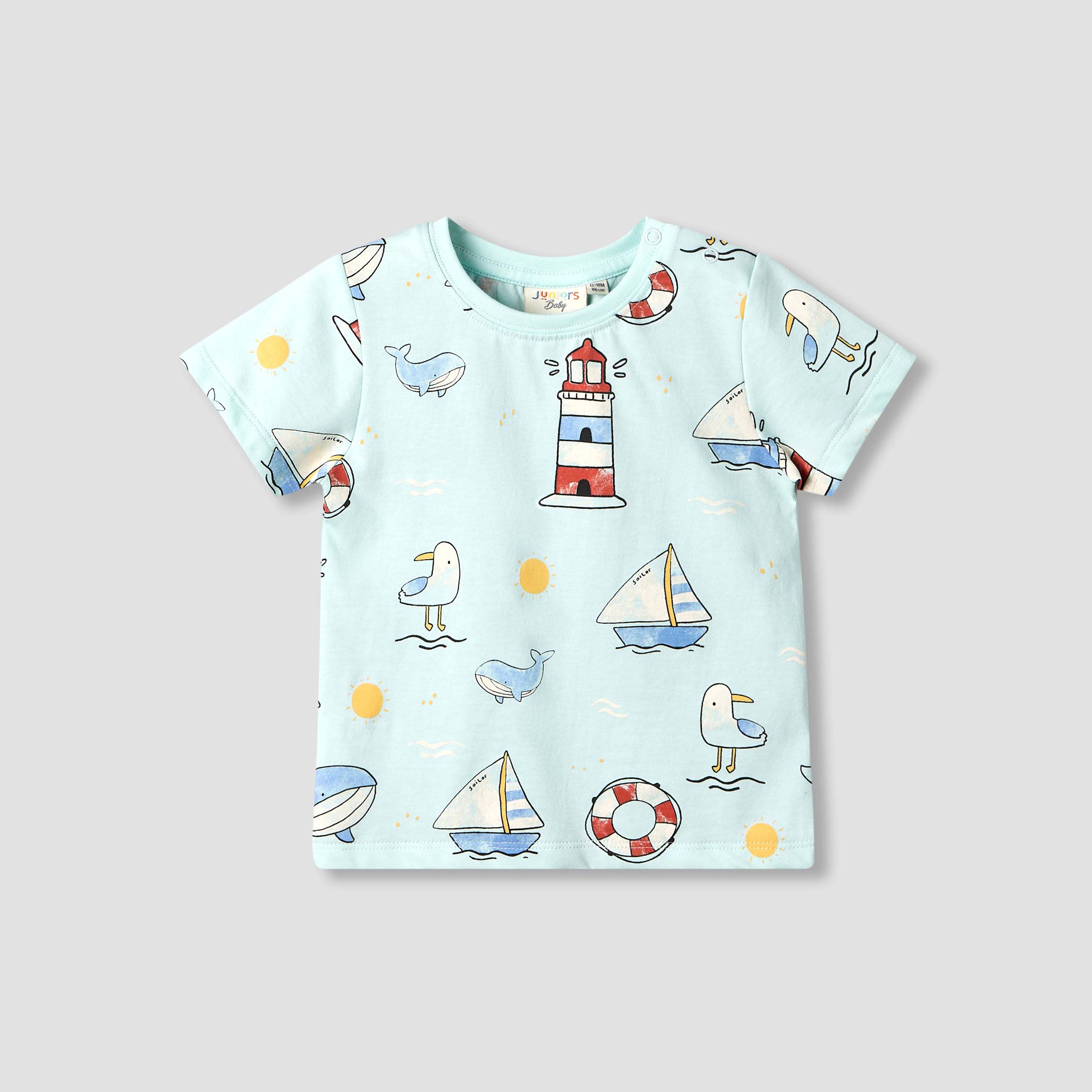Juniors Crew Neck Short Sleeve T-shirt with Nautical Print