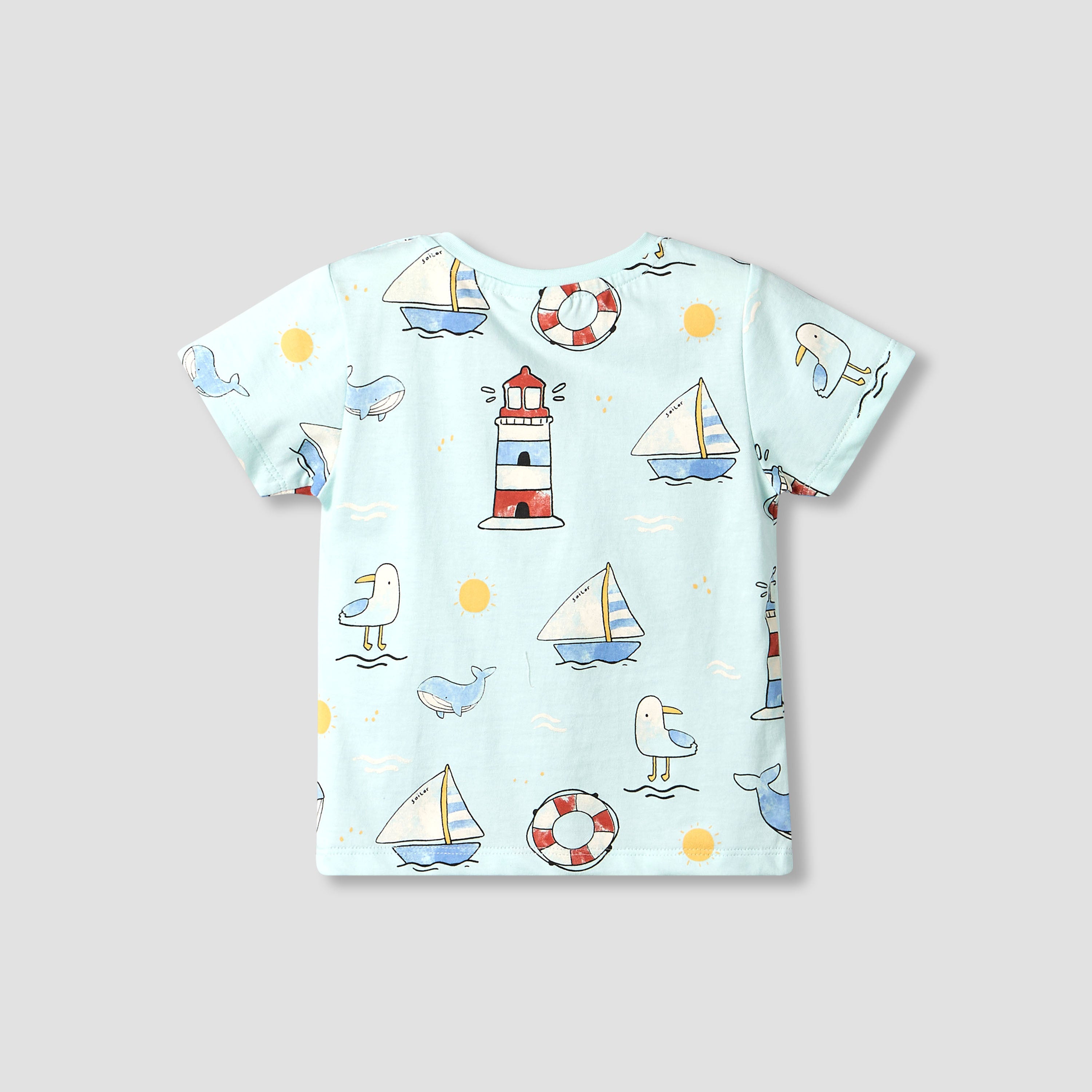 Juniors Crew Neck Short Sleeve T-shirt with Nautical Print