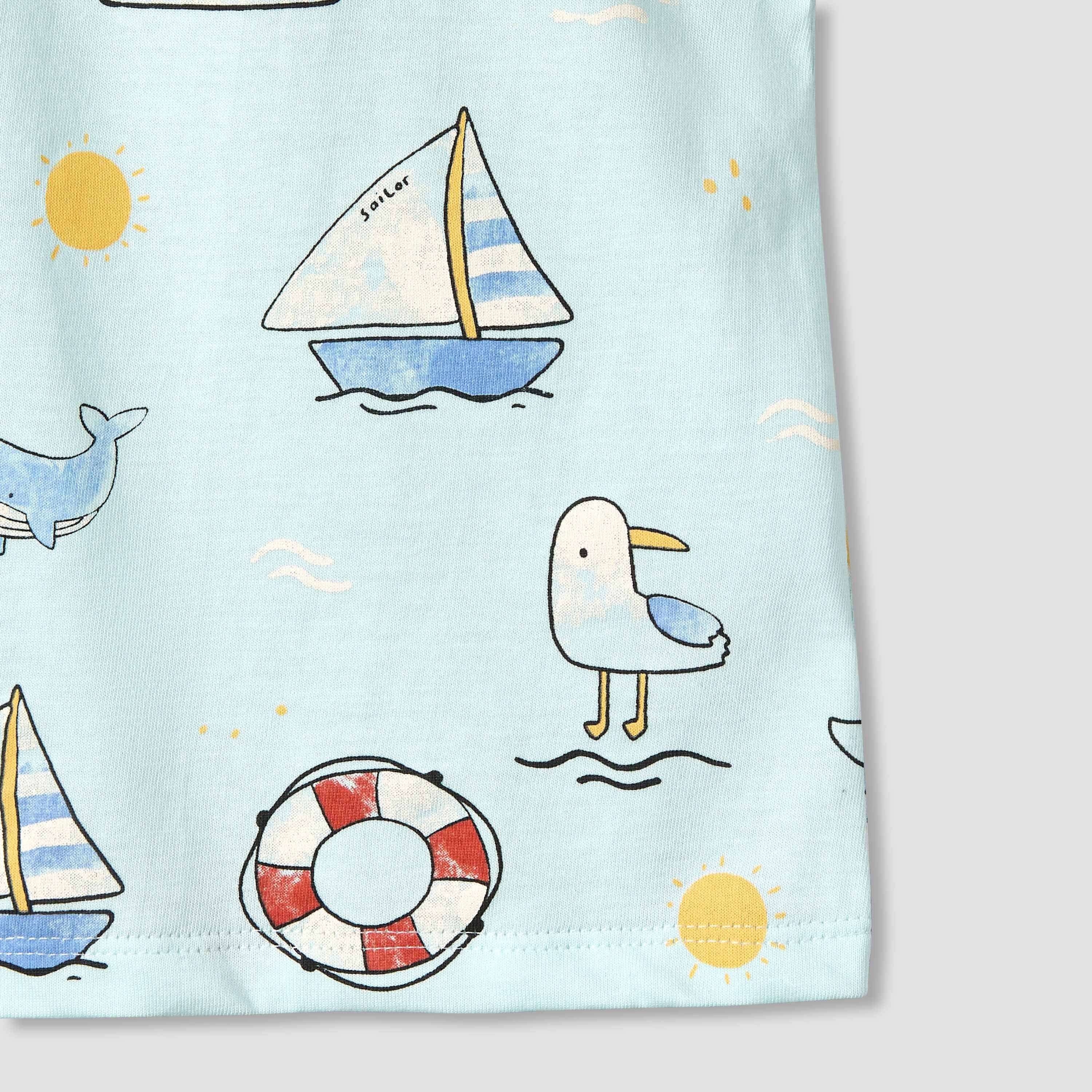 Juniors Crew Neck Short Sleeve T-shirt with Nautical Print