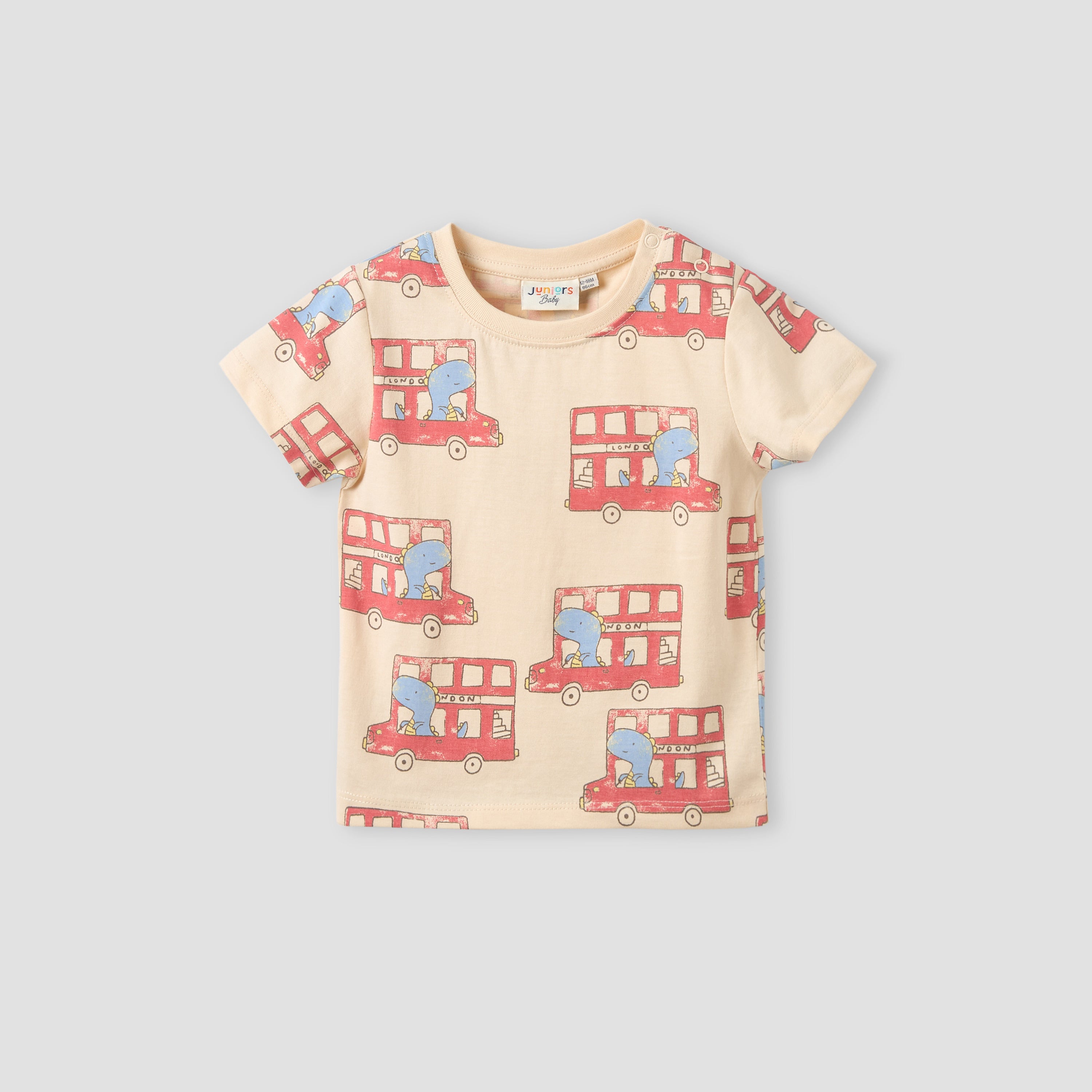Juniors Crew Neck Short Sleeves T-shirt with Dinosaur Bus Print