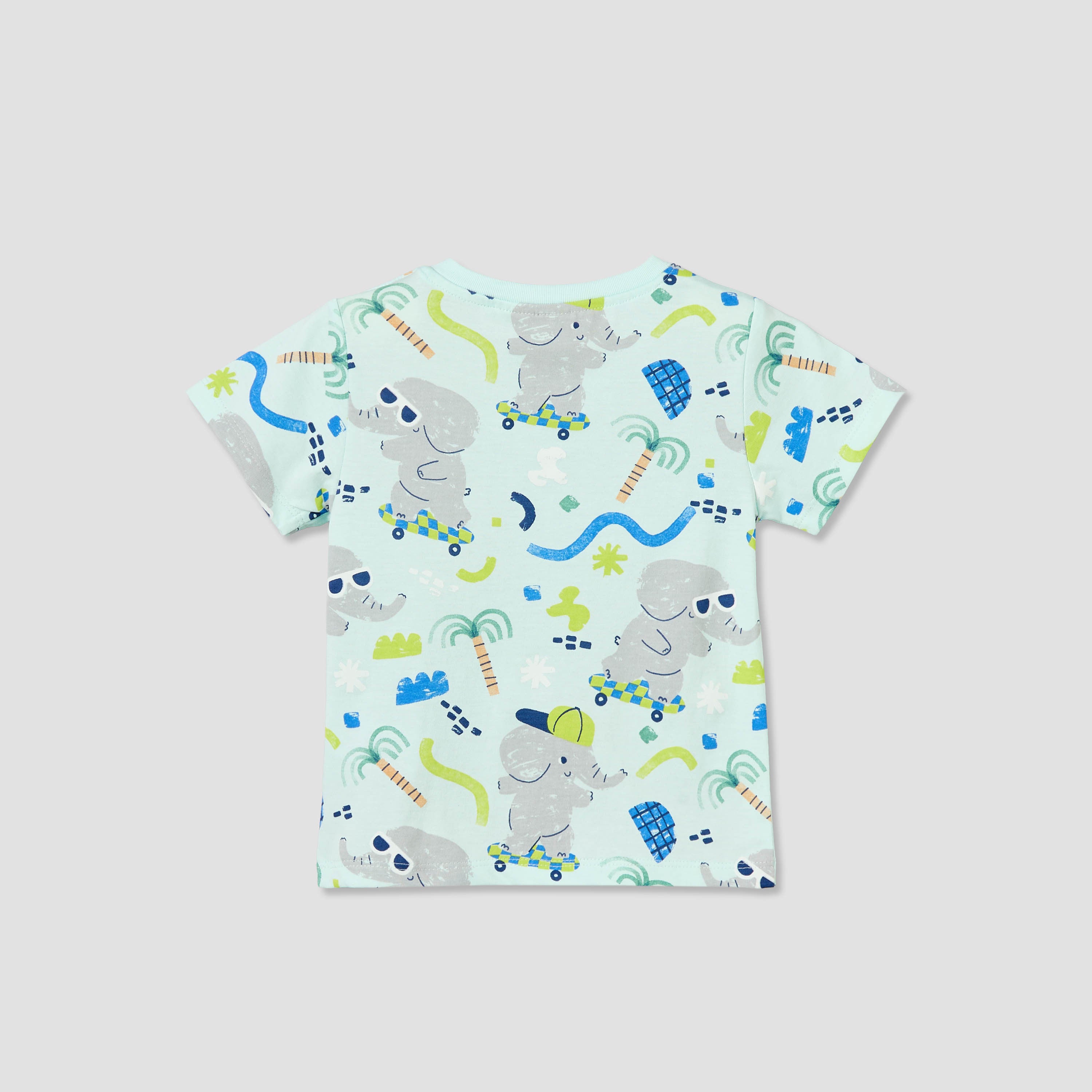 Juniors Crew Neck Short Sleeves T-shirt with Elephant Print