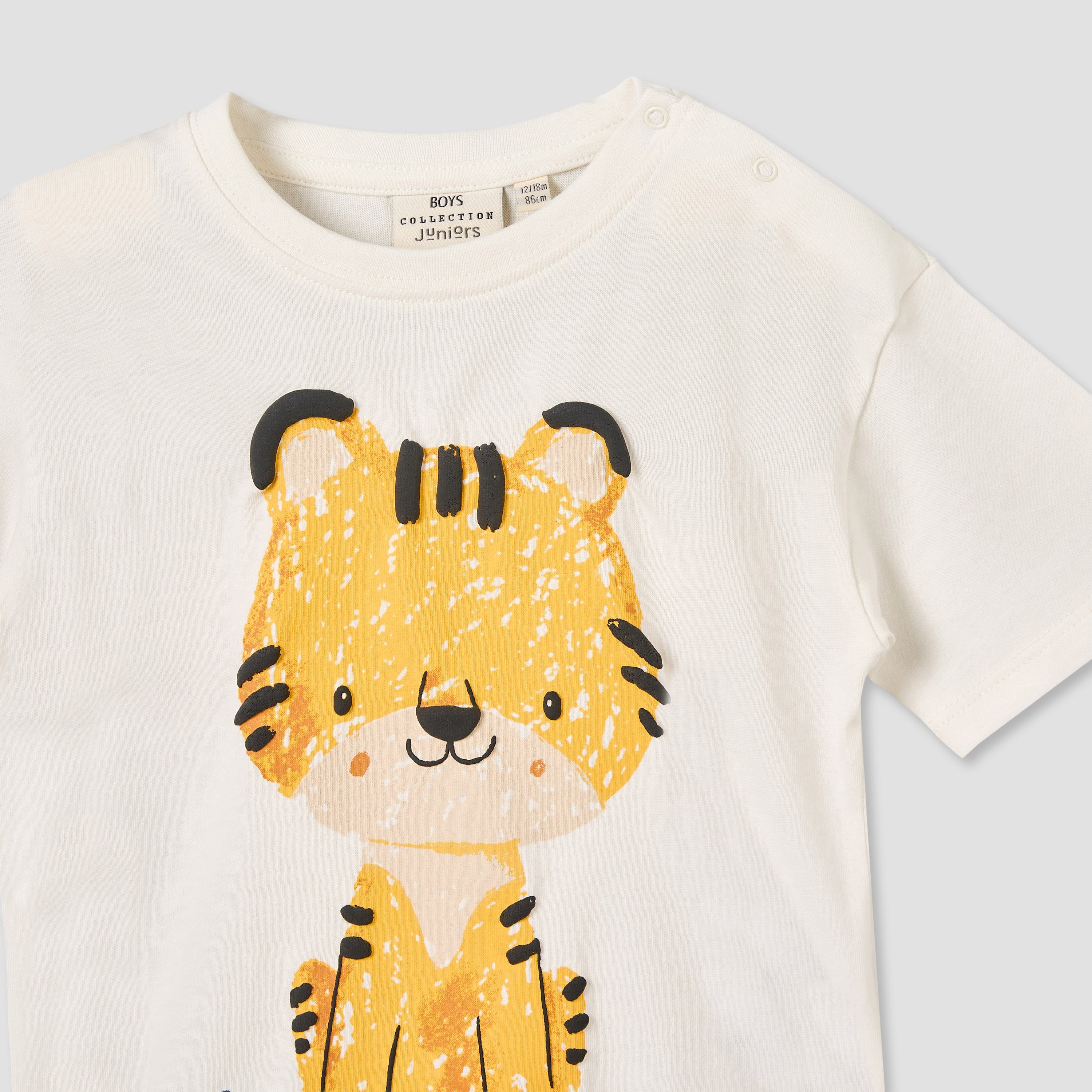 Juniors Crew Neck Short Sleeves T-shirt with Tiger Print