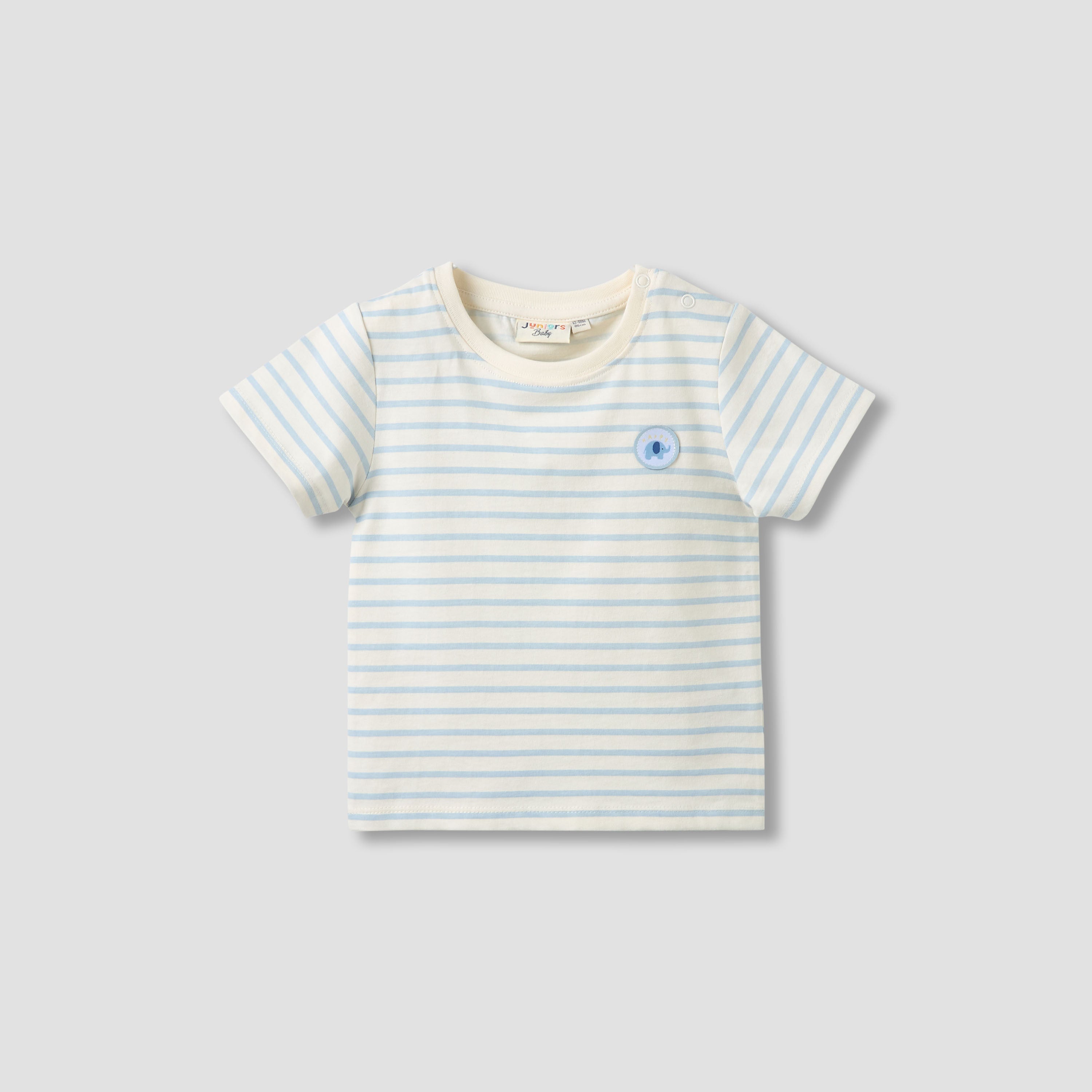 Juniors Crew Neck Short Sleeve T-shirt and Dungaree Set with Elephant Applique Detail