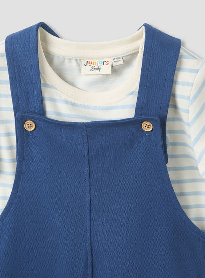 Juniors Crew Neck Short Sleeve T-shirt and Dungaree Set with Elephant Applique Detail-baby-boys-clothing-setsandcoords-image-5