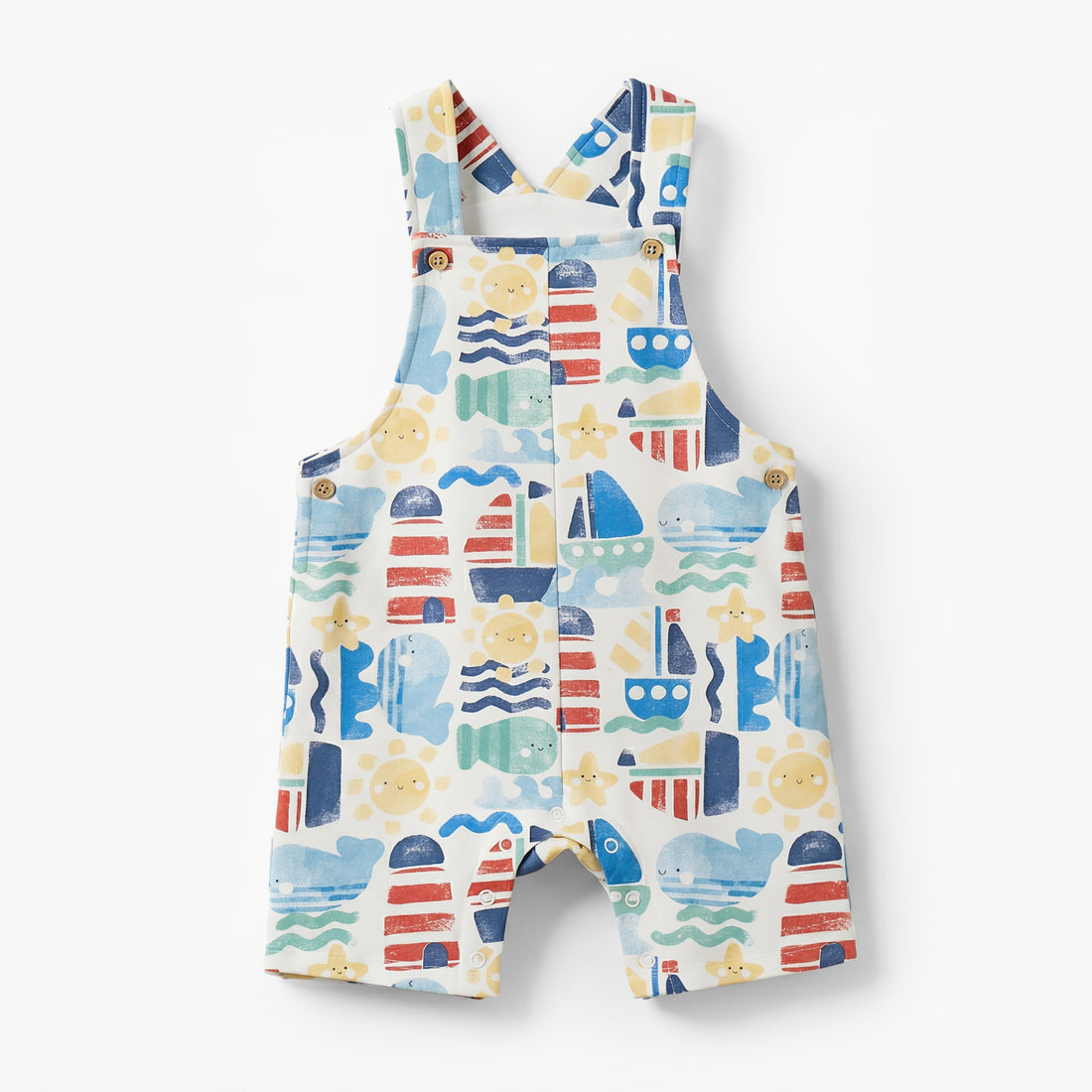 Juniors Crew Neck Short Sleeves T-shirt and Dungaree Set with Marine Print