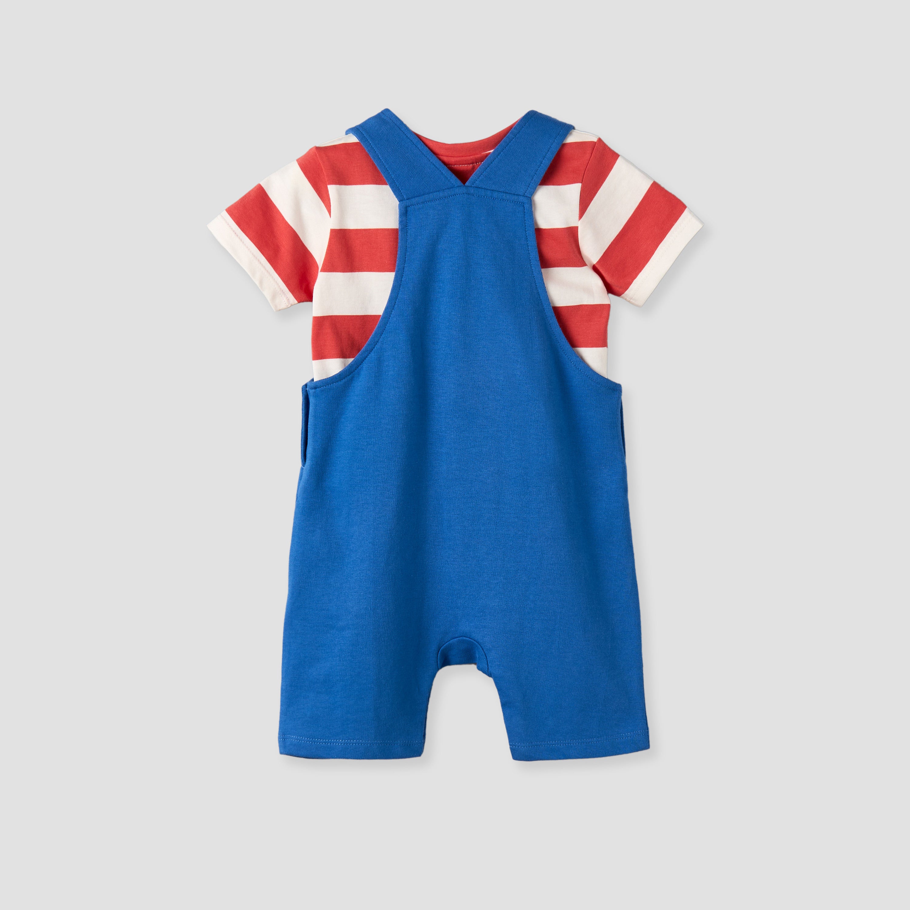 Juniors Crew Neck Short Sleeve T-shirt and Dungaree Set with Snap Button Closure