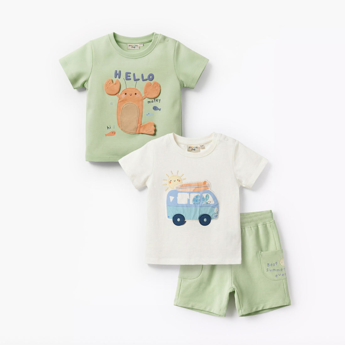 Set of 3 Juniors Crew Neck Short Sleeves T-shirt and Shorts Set with Applique Accent - Multicolour / 24-36 mths
