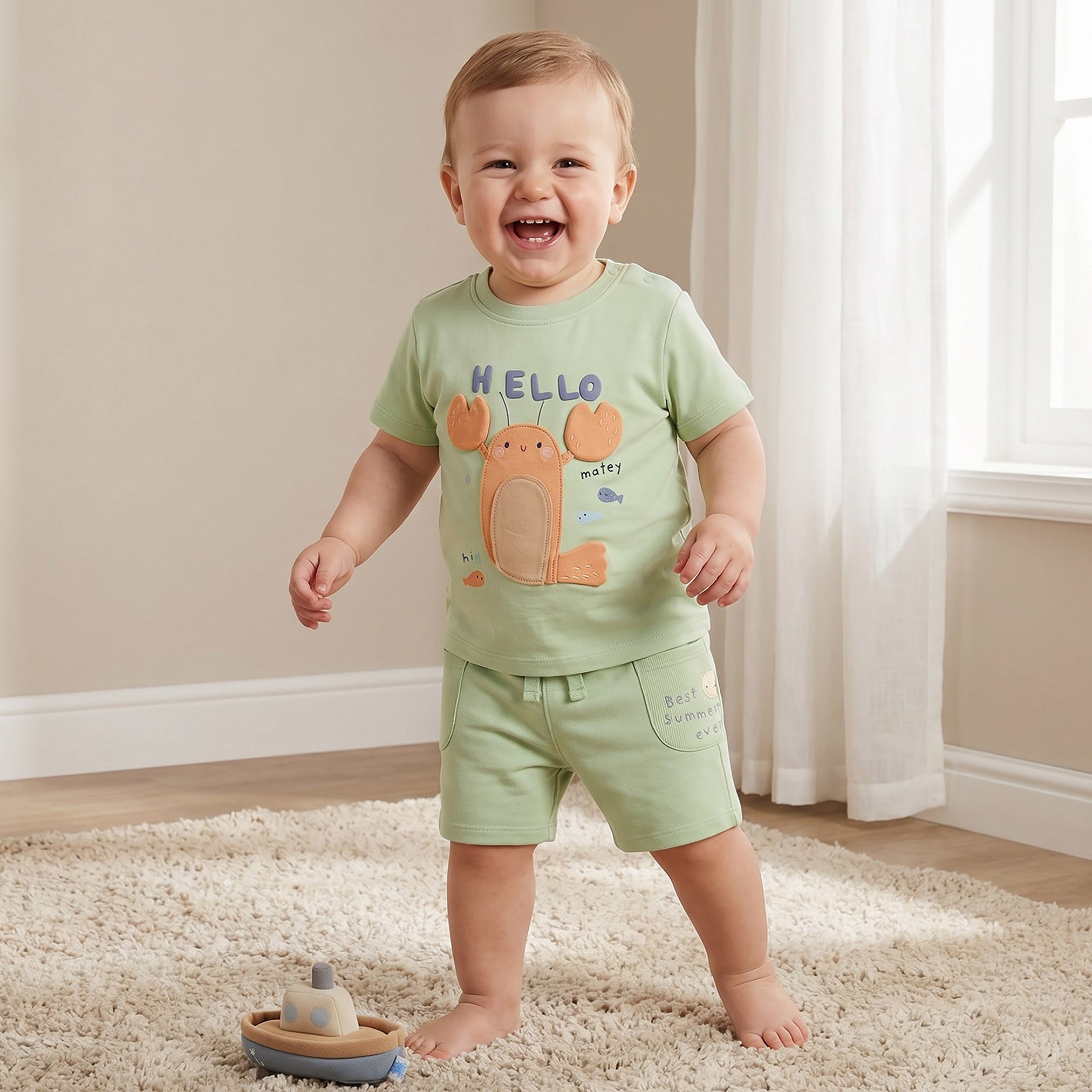 Set of 3 Juniors Crew Neck Short Sleeves T-shirt and Shorts Set with Applique Accent