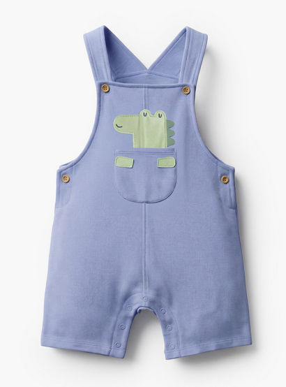 Juniors Crew Neck Short Sleeves T-shirt and Dungaree set with Dinosaur Applique-baby-boys-clothing-setsandcoords-image-3