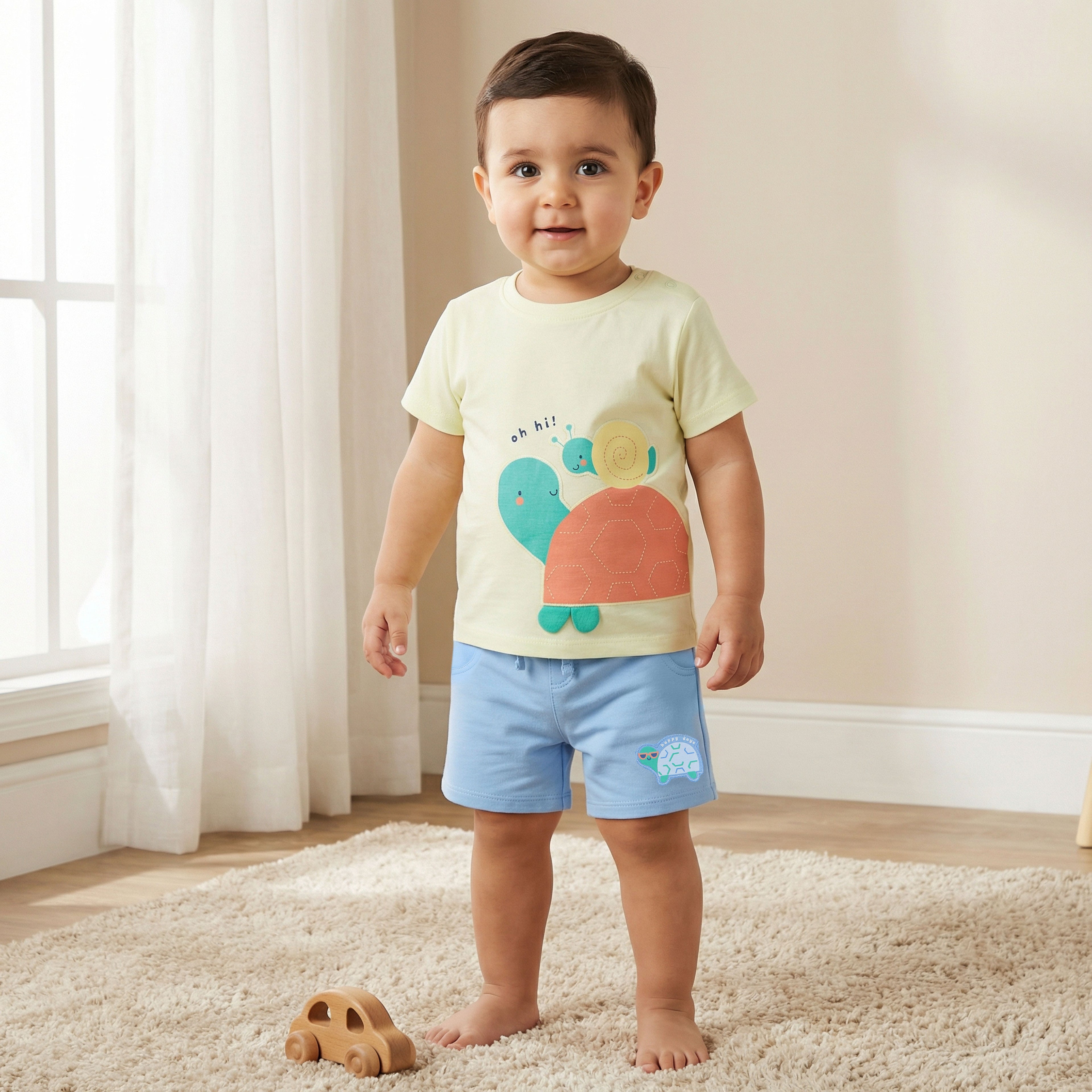 Set of 3 Juniors Crew Neck Short Sleeves T-shirt and Shorts Set with Applique Detail