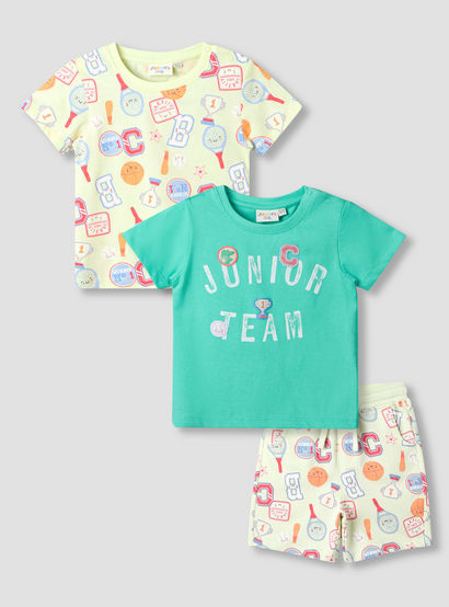 Set of 3 Juniors Round Neck Short Sleeve T-shirt and Shorts Set with Print-baby-boys-clothing-setsandcoords-image-1