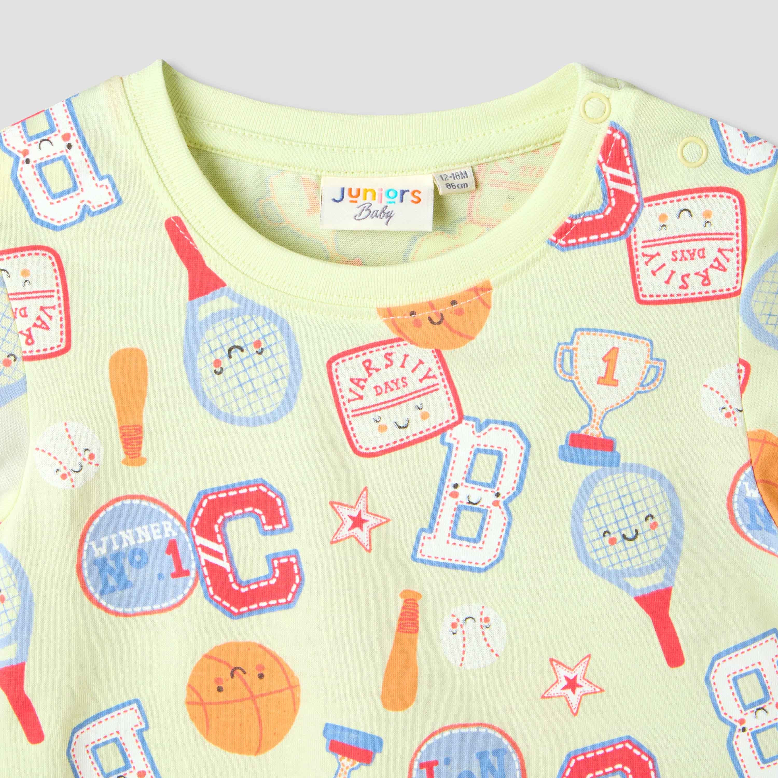 Set of 3 Juniors Round Neck Short Sleeve T-shirt and Shorts Set with Print