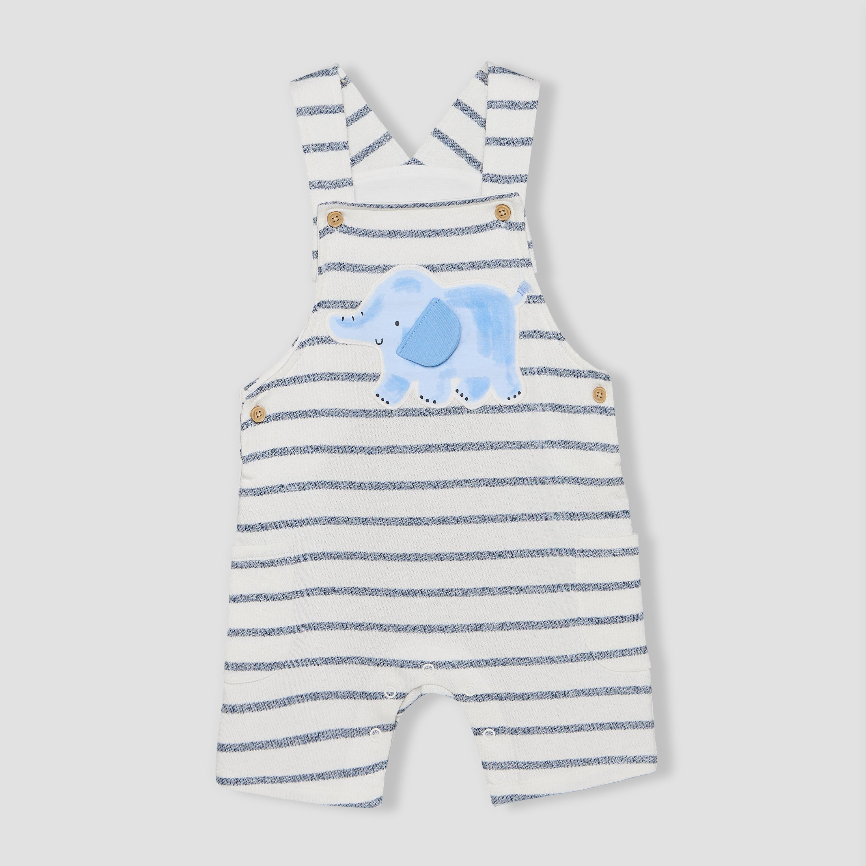 Juniors Crew Neck Short Sleeves T-shirt and Dungaree Set with Elephant Applique