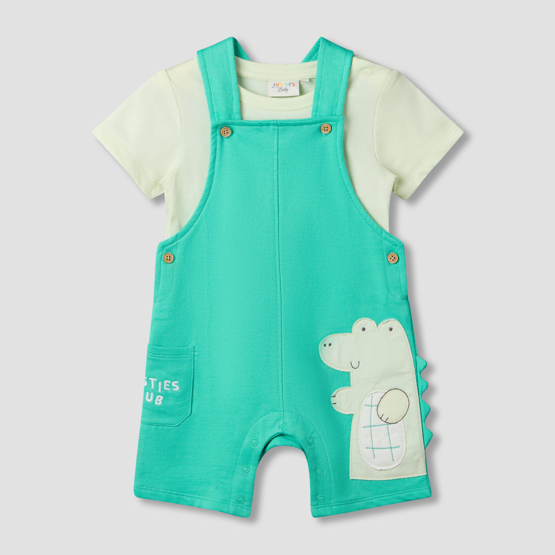 Juniors Round Neck Short Sleeve T-shirt and Dungaree Set with Alligator Applique - Multicolour / 12-18 mths