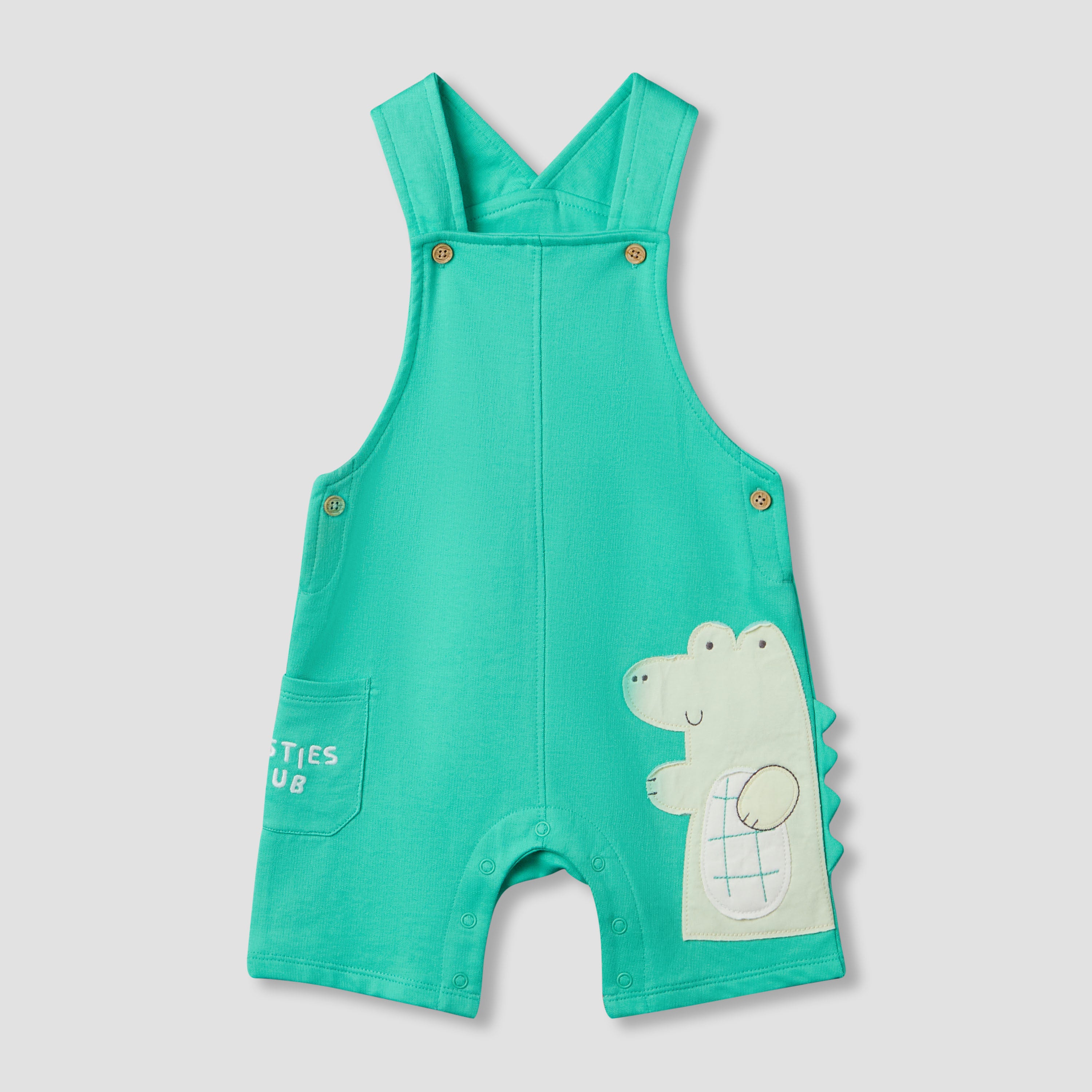 Juniors Round Neck Short Sleeve T-shirt and Dungaree Set with Alligator Applique